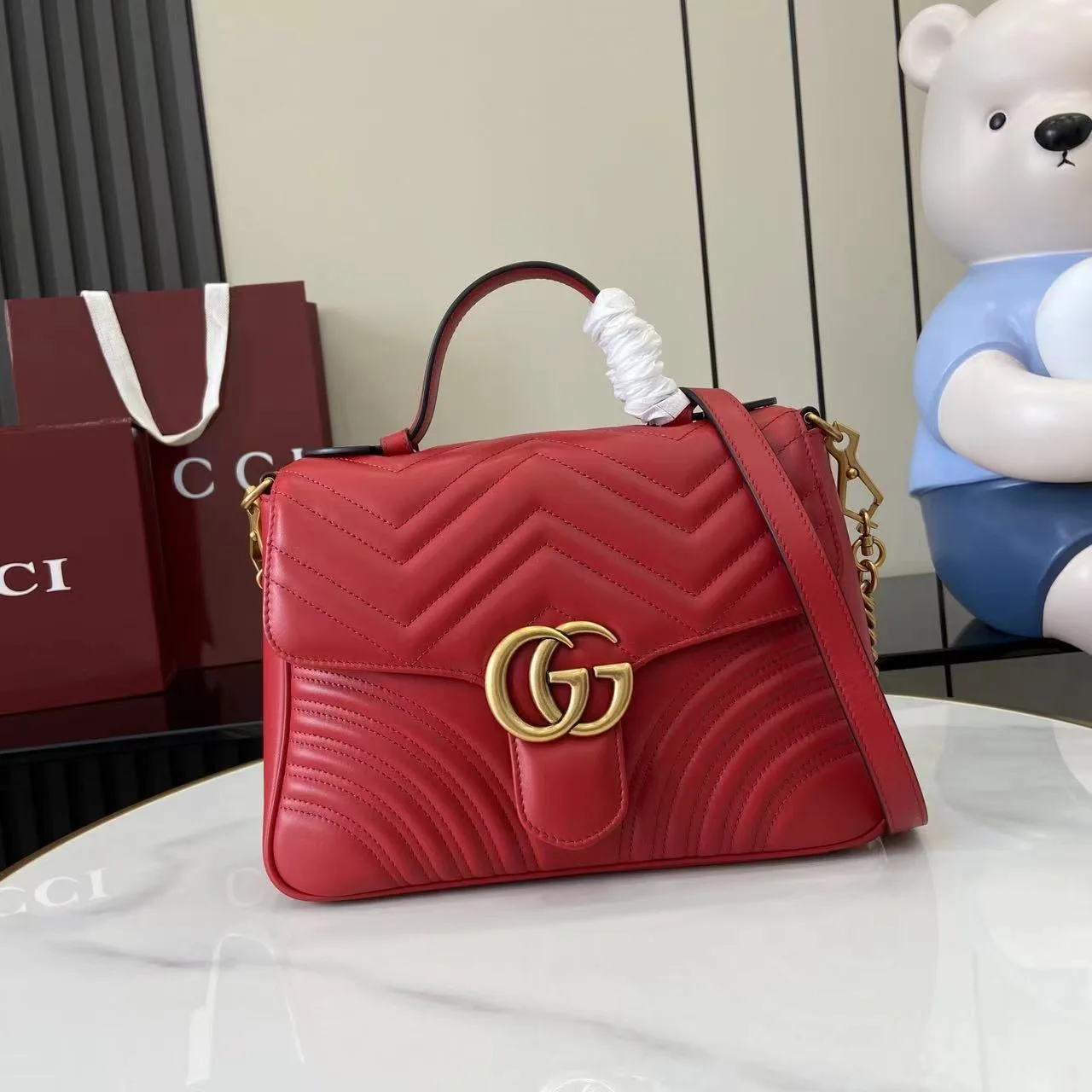 Gucci Red Marmont GG Supreme Canvas Top Handle Bag product photo from LabelPicks