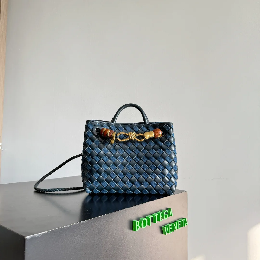 Bottega Veneta Andiamo Navy Intrecciato Woven Leather Top Handle Bag product photo from LabelPicks