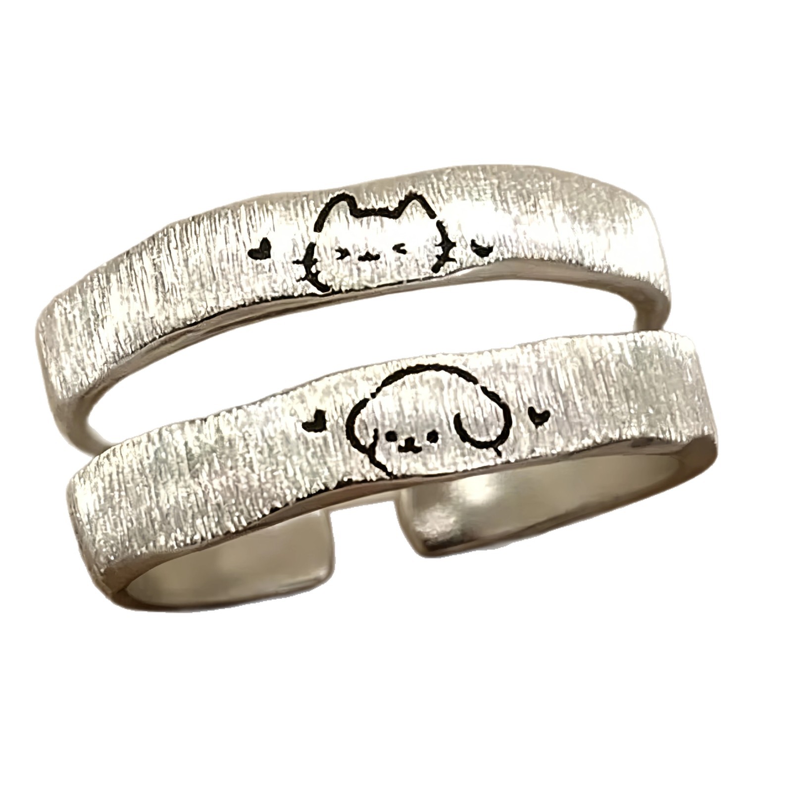 S925 sterling silver brushed cat and dog couple rings, simple and cute, a popular design on Xiaohongshu, perfect as a Valentine's Day gift