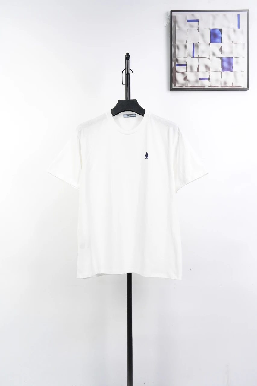 Prada White Distressed Badge Embroidered T-Shirt product photo from LabelPicks