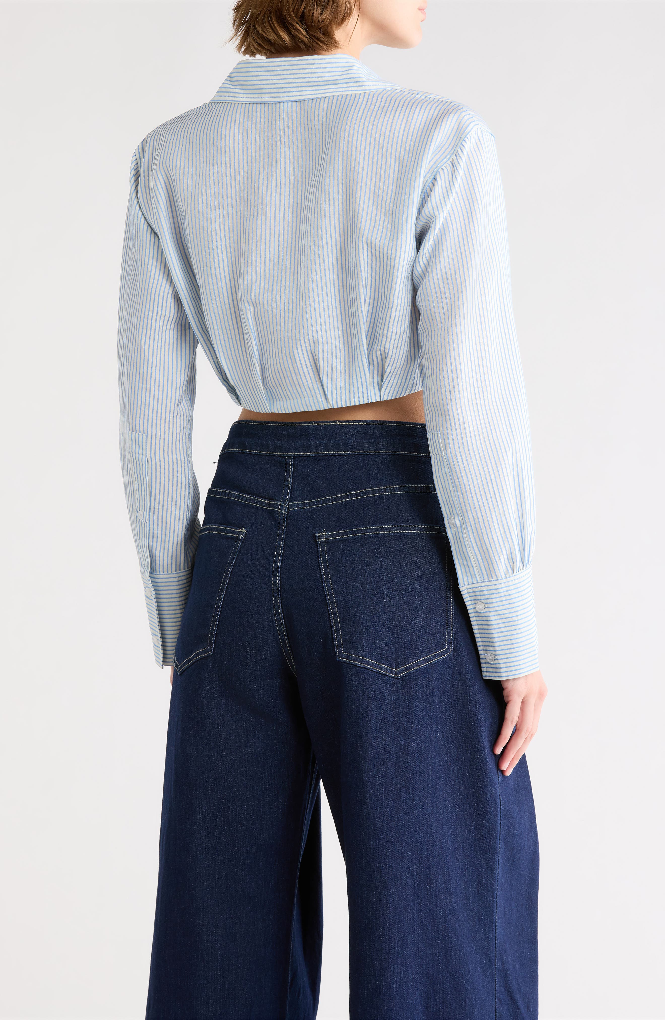 Vigoss Striped Pleated Cropped Shirt