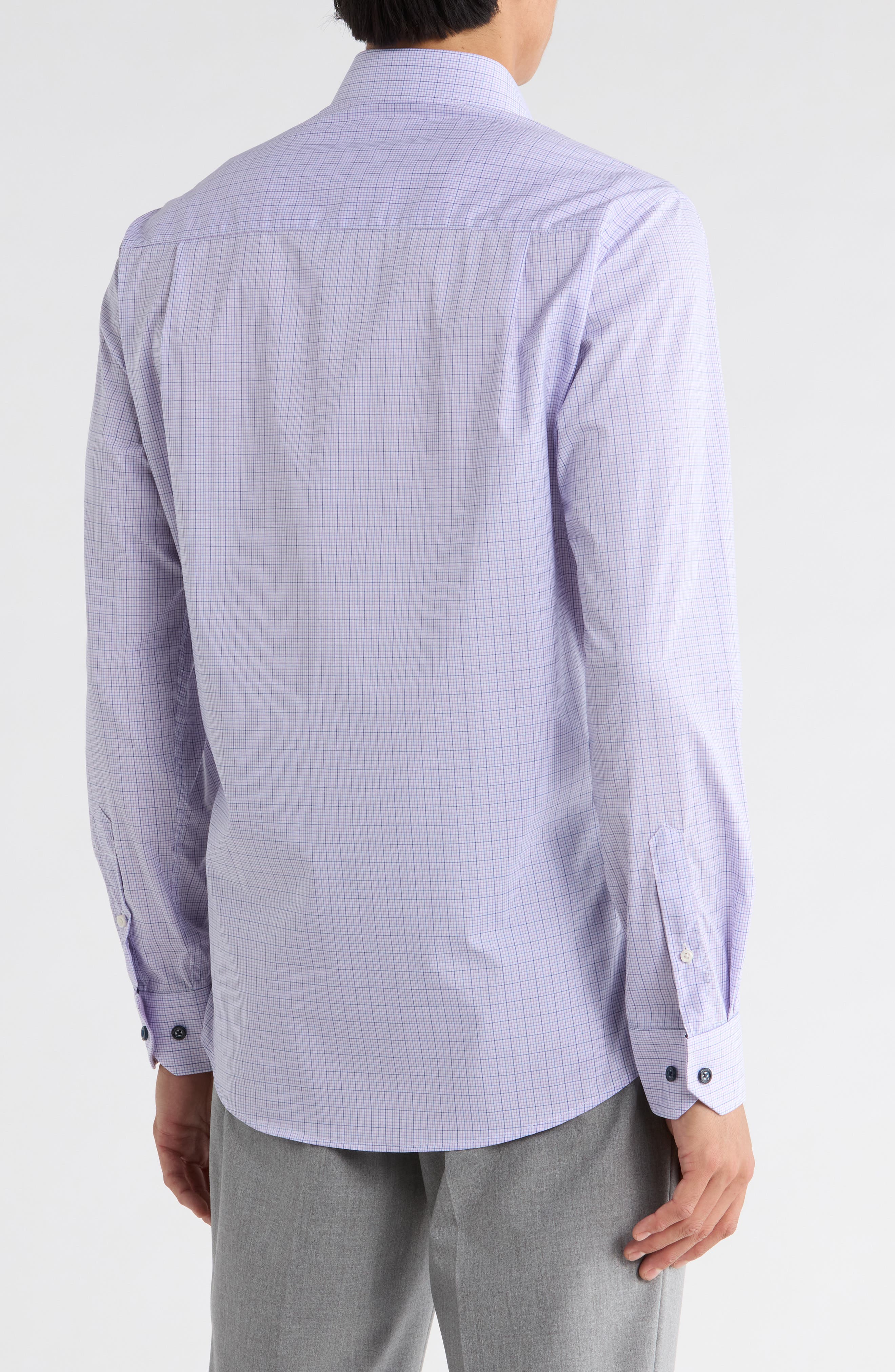 Duchamp Slim Fit Plaid Stretch Cotton Dress Shirt