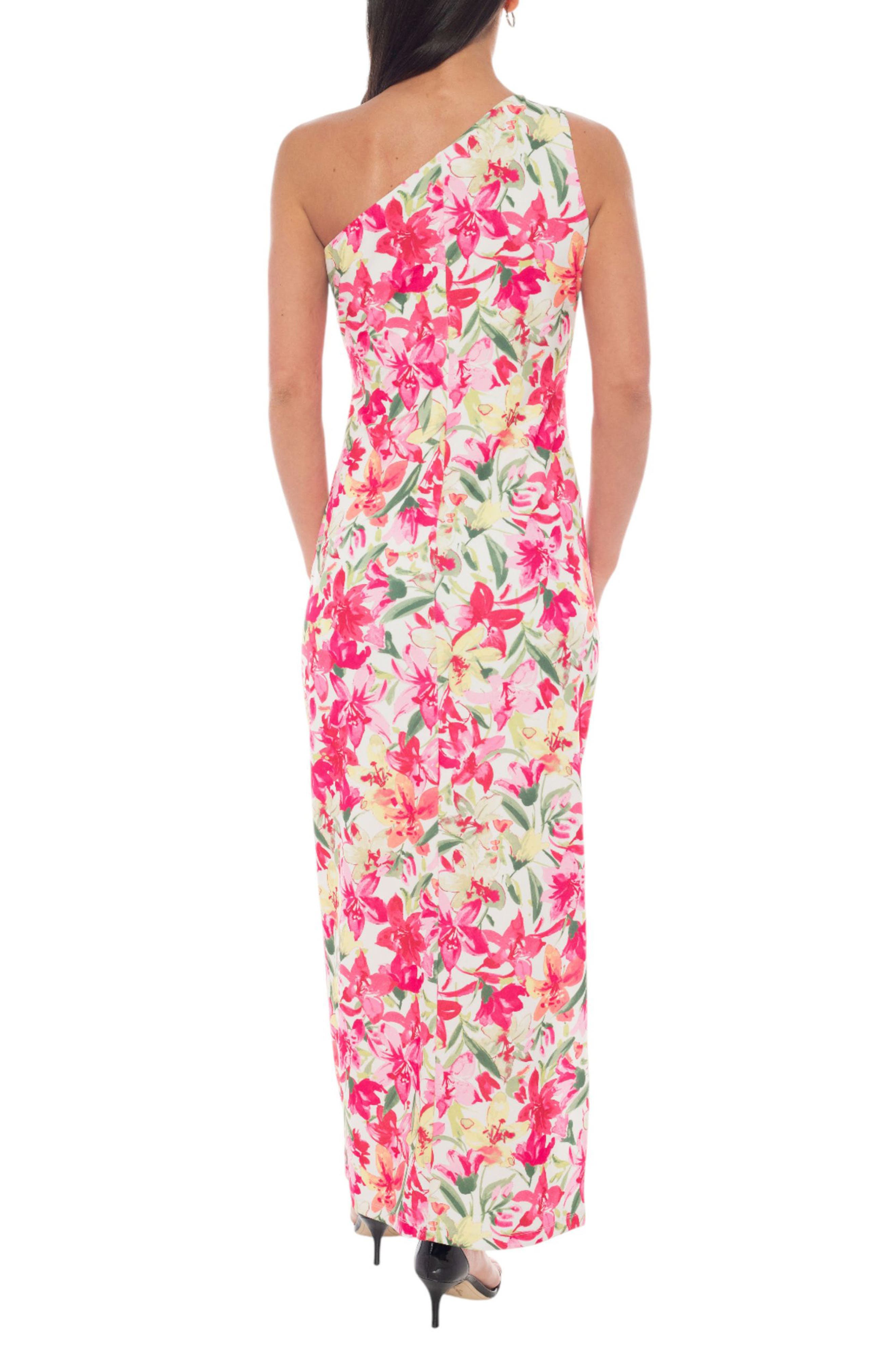 Oleg Cassini One Shoulder Floral Maxi Dress
