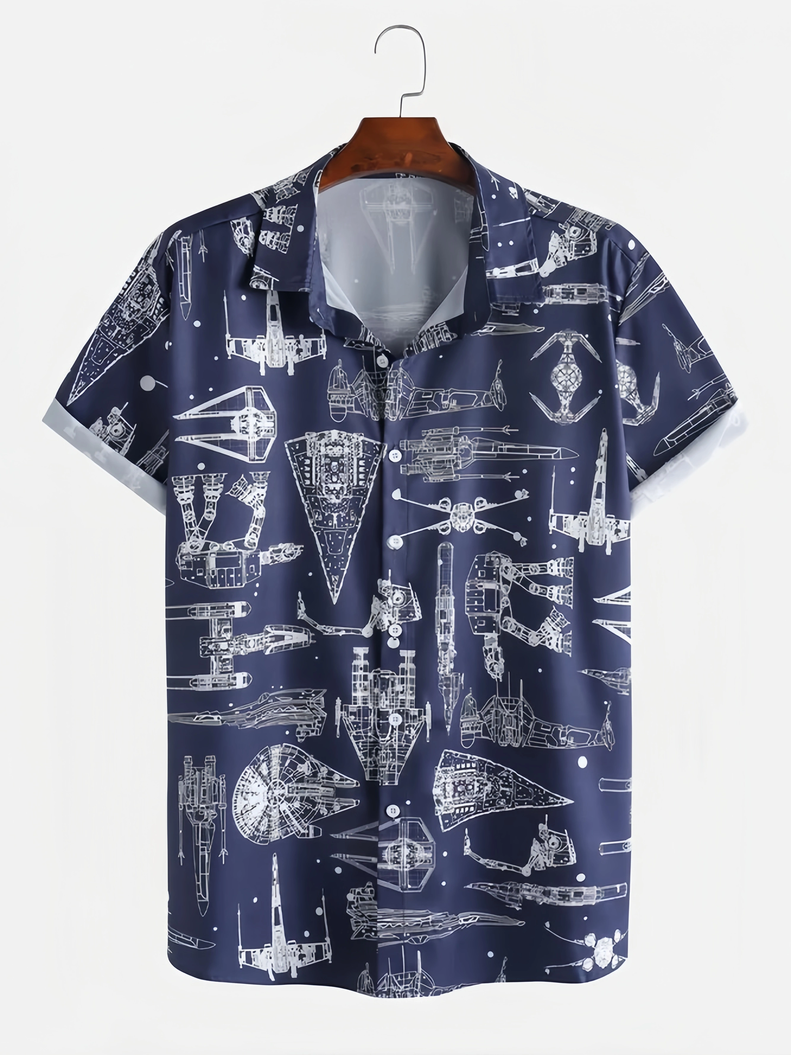 Universe Space Shuttle Chest Pocket Short Sleeve Casual Shirt