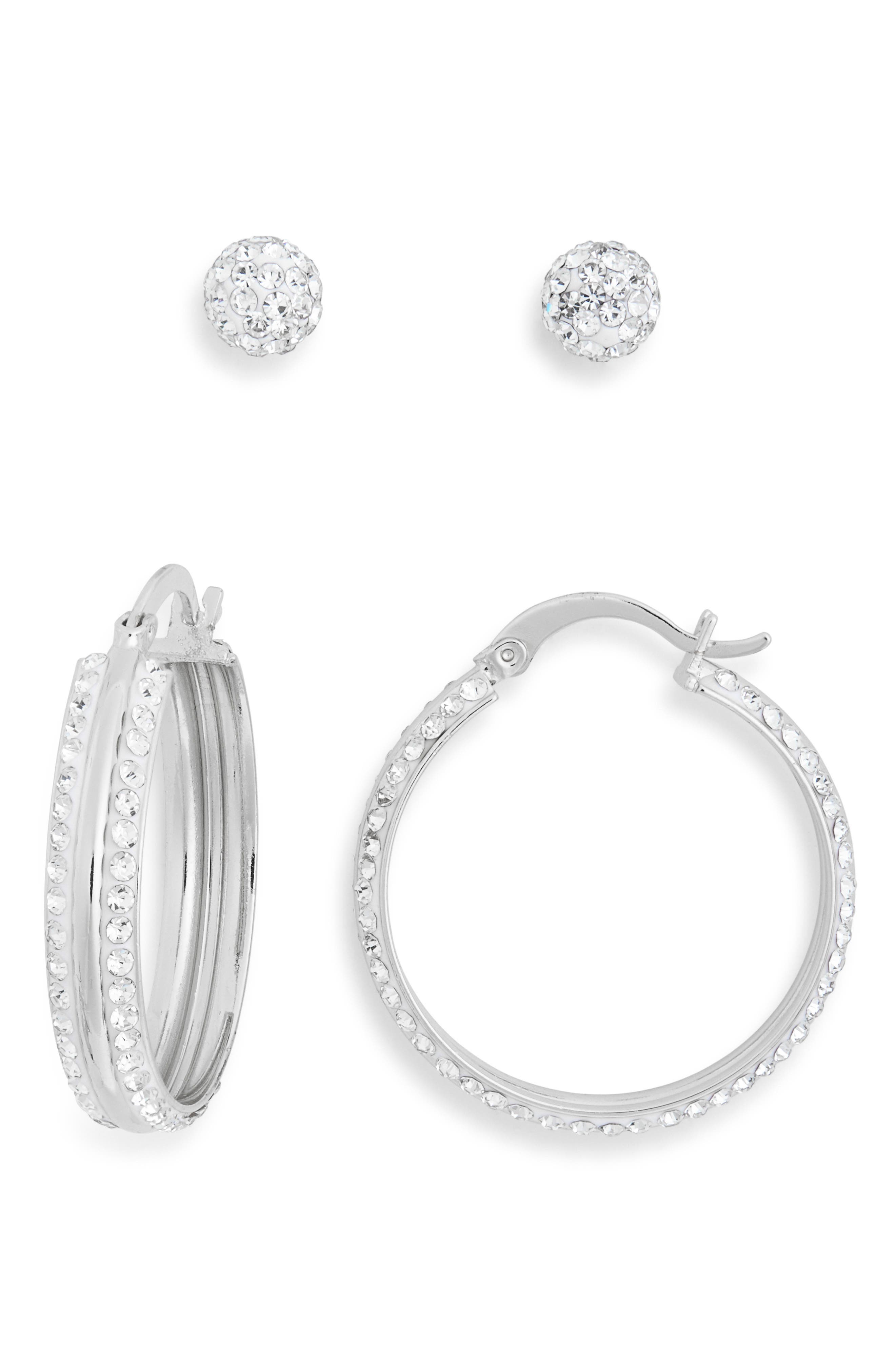 NORDSTROM RACK Set of 2 Cubic Zirconia Ball & Huggie Hoop Earrings