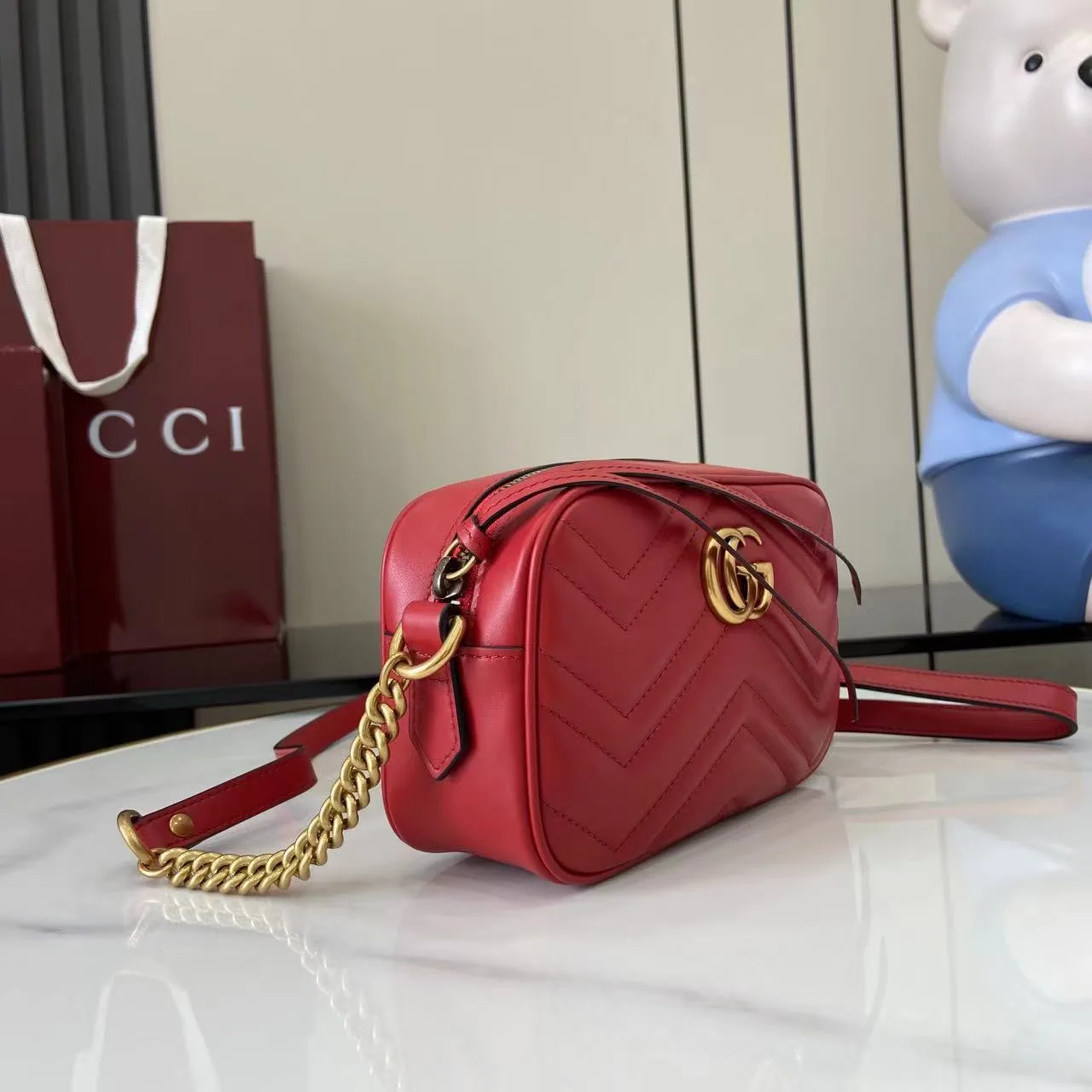 Gucci Marmont Red GG Supreme Canvas Crossbody Bag product photo from LabelPicks