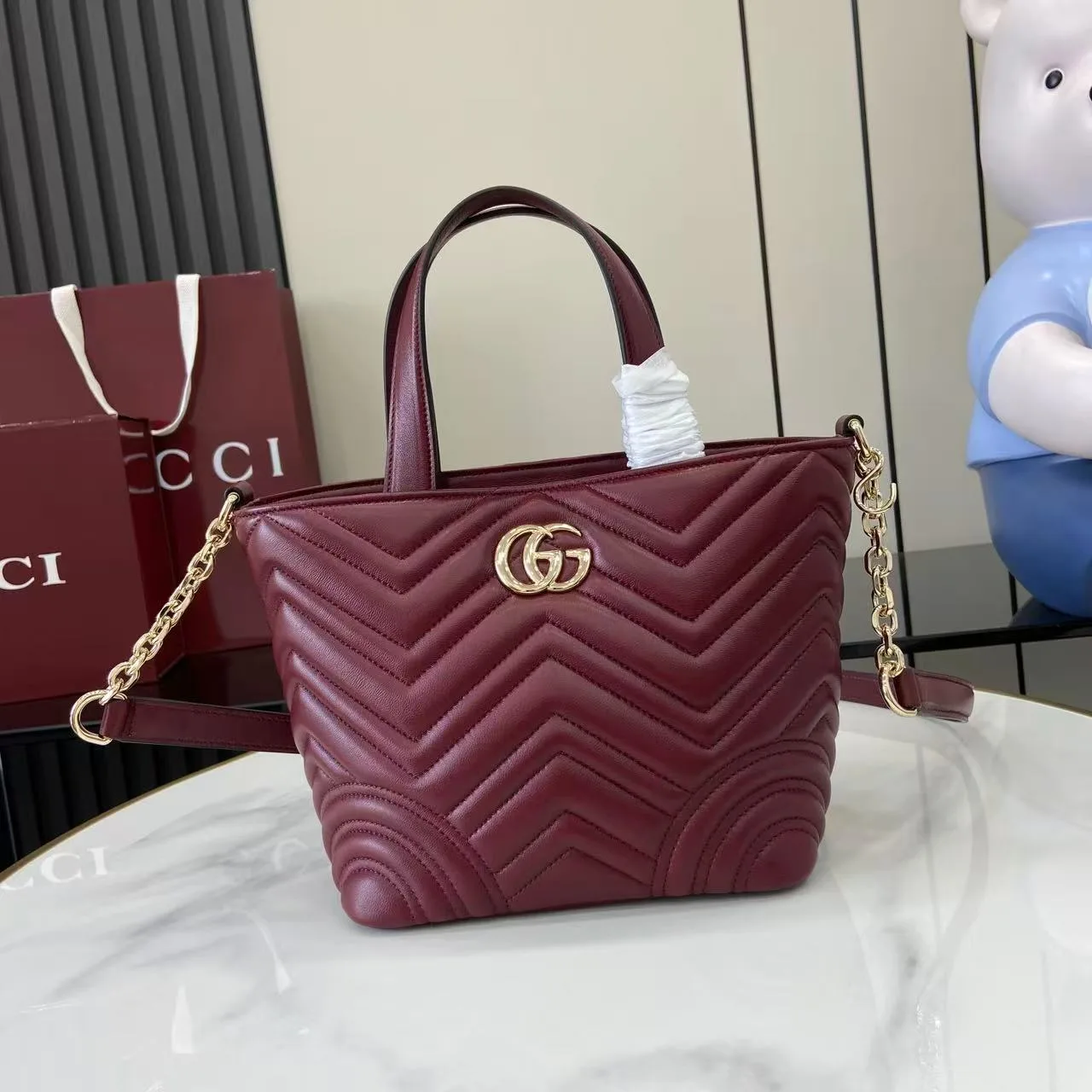 Gucci Red Marmont GG Supreme Canvas Tote Bag product photo from LabelPicks
