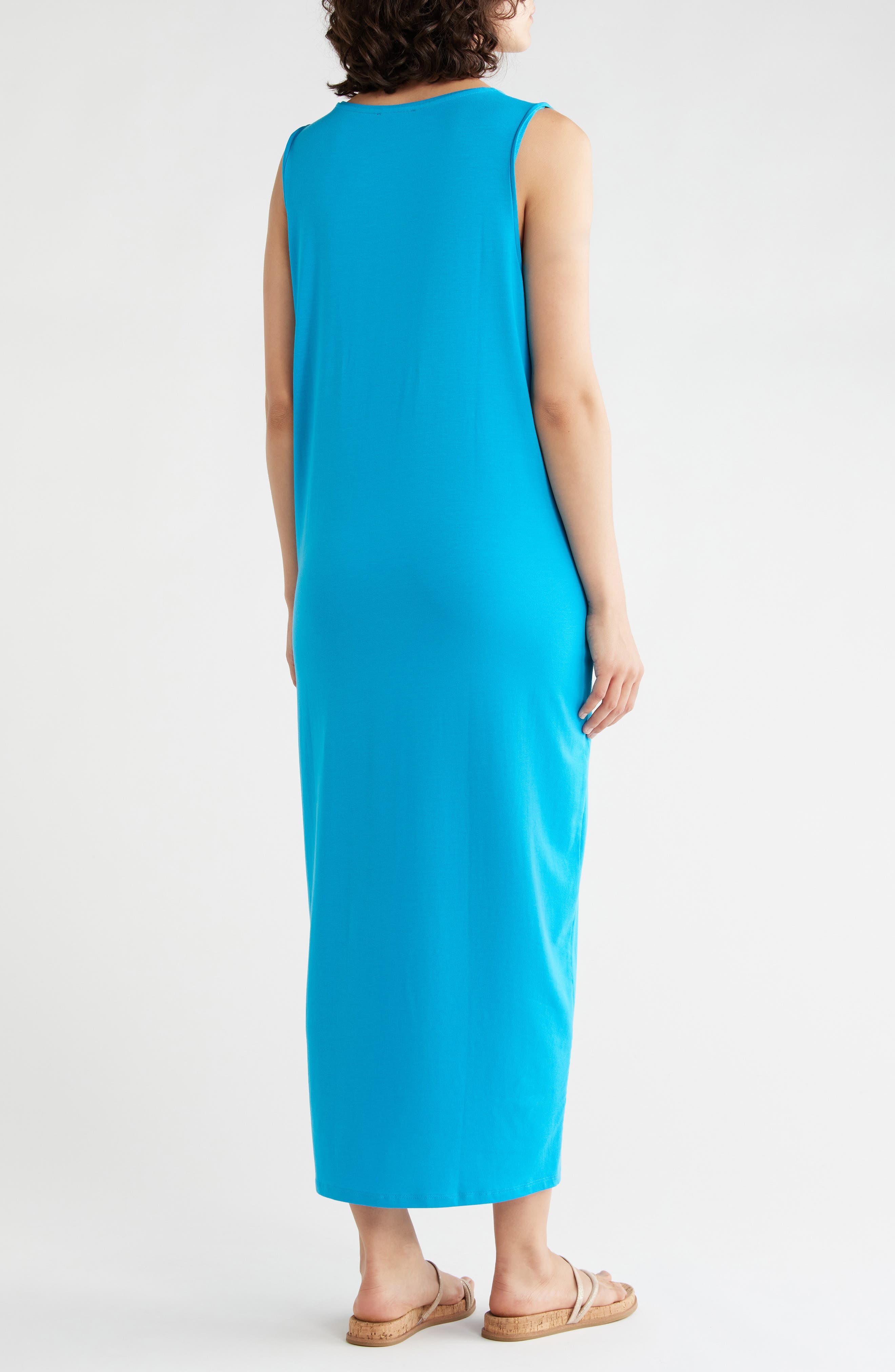 Eileen Fisher Round Neck Oval Stretch Sleeveless Midi Dress