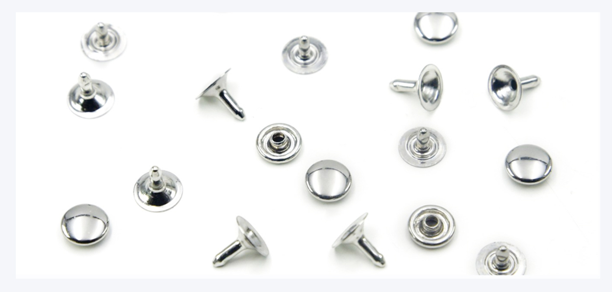 Brass and zinc alloy rivet bases with vacuum plating finish