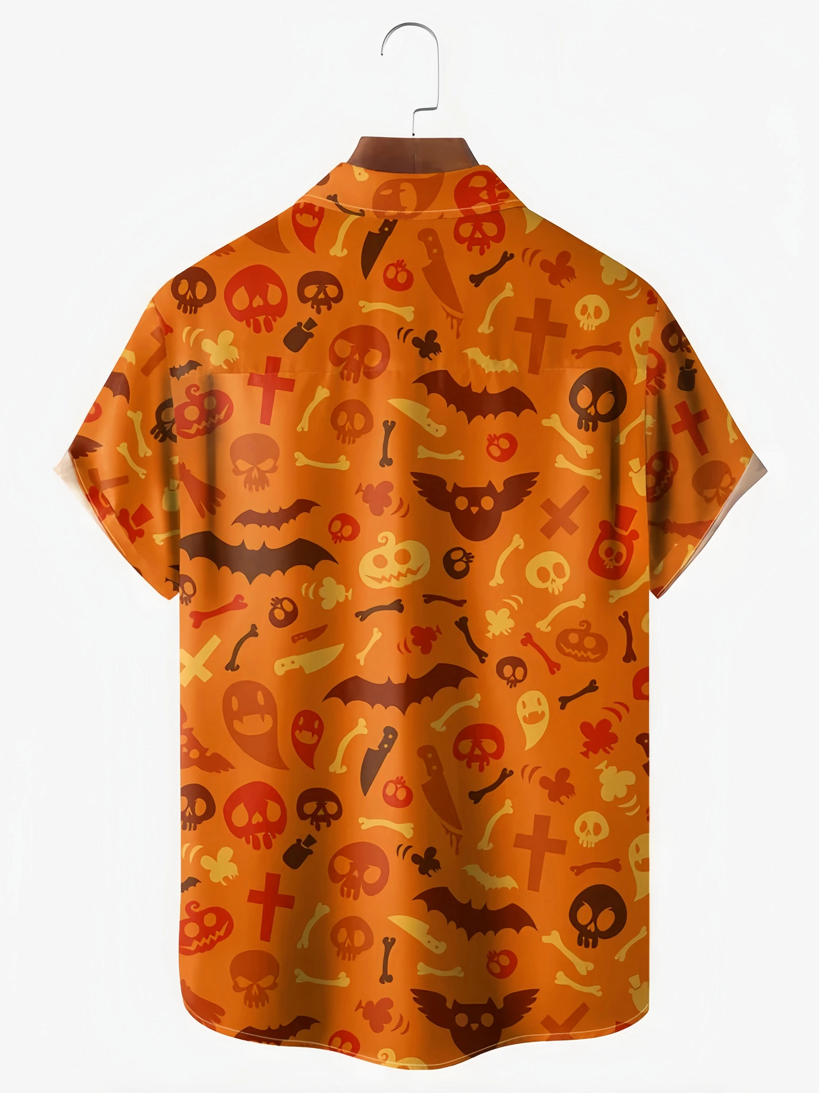 Halloween Skull Surfing Chest Pocket Short Sleeve Shirt
