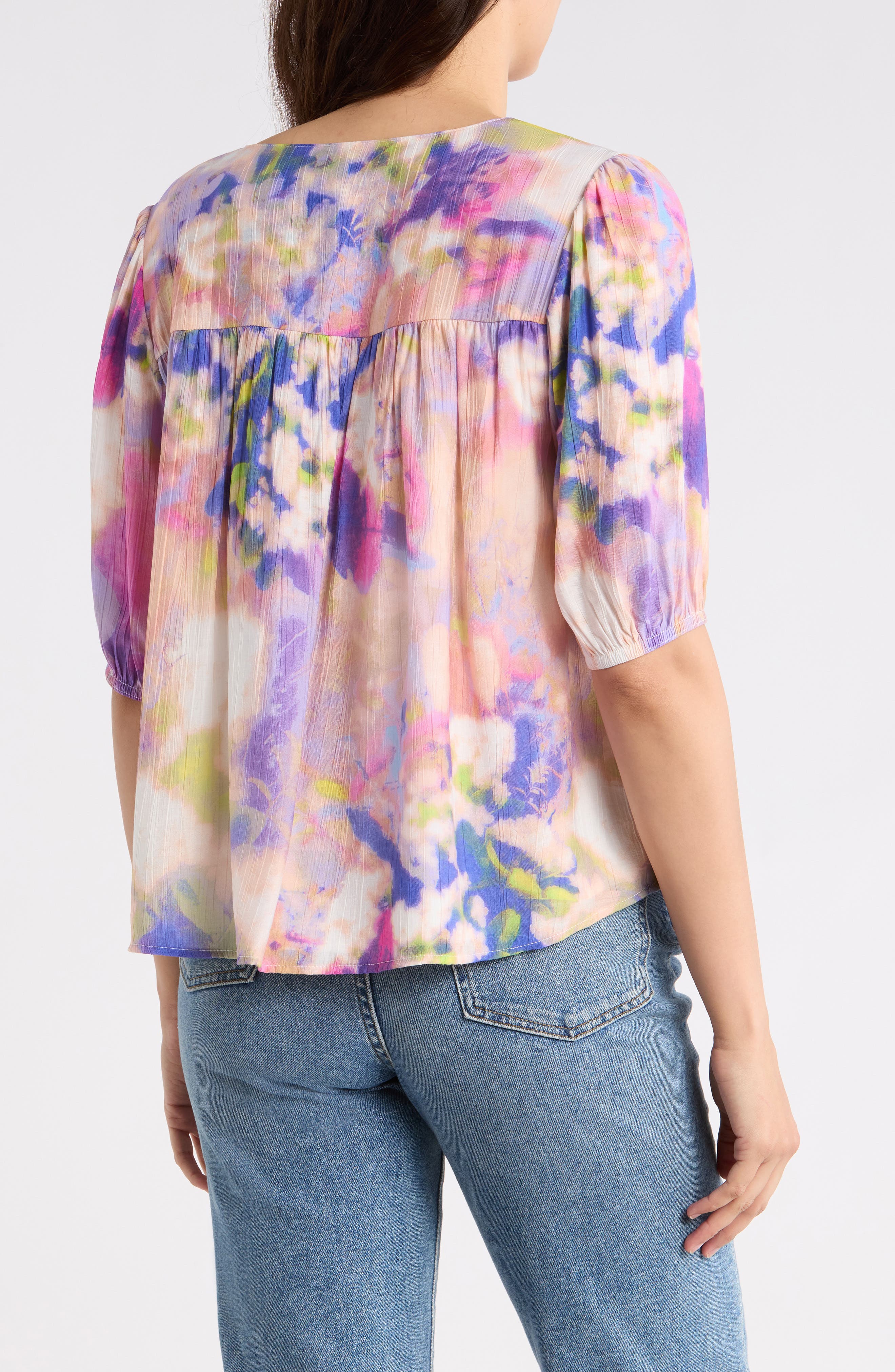 Nicole Miller Tie Front Puff Sleeve Tunic Top
