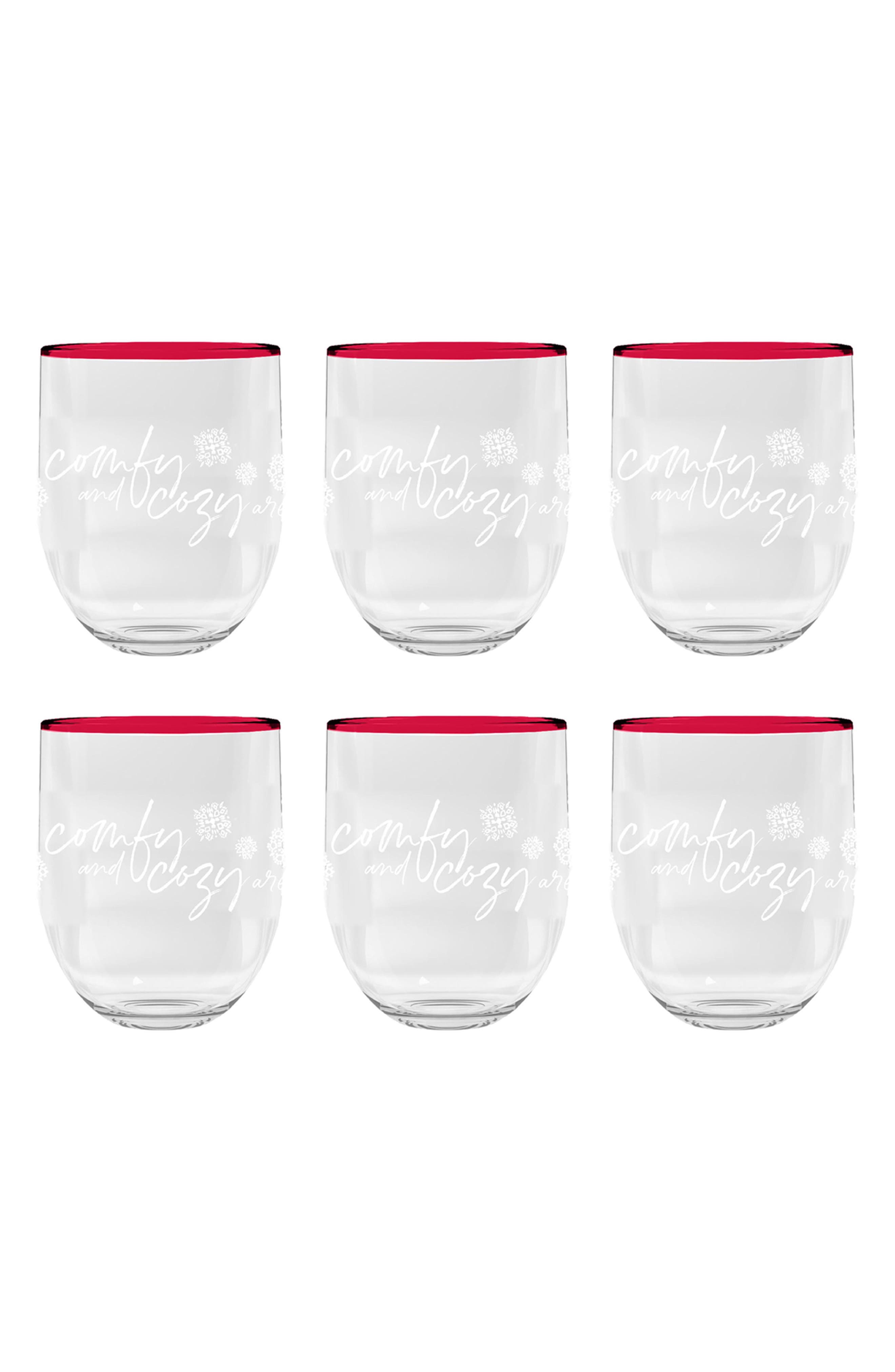 TarHong Holiday Set of 6 Stemless Wine Glasses
