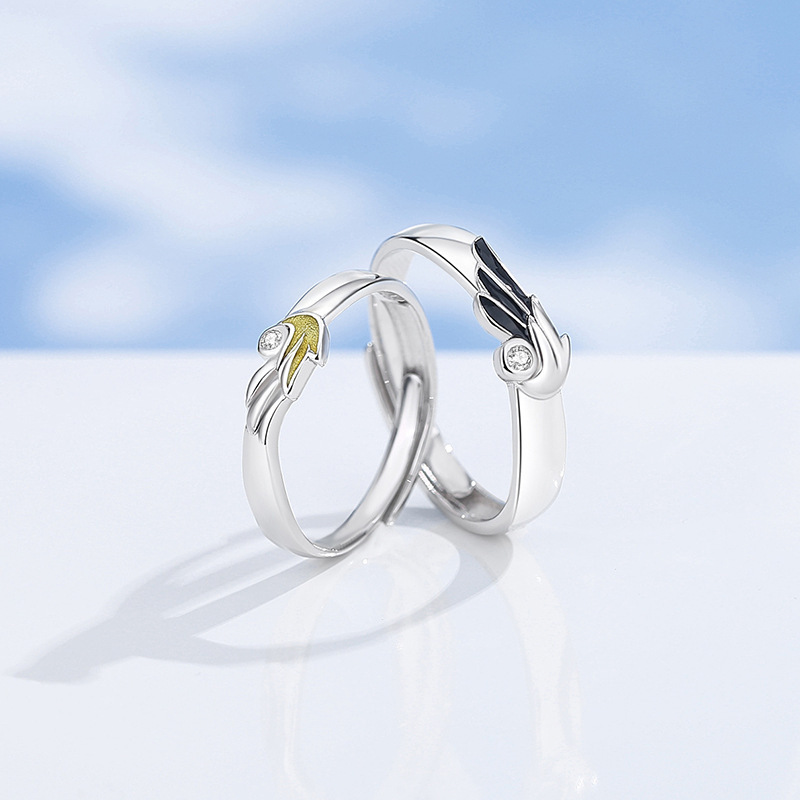 Original design, matching couple rings, sterling silver, unique wing-shaped rings, resin rings, Christmas gift