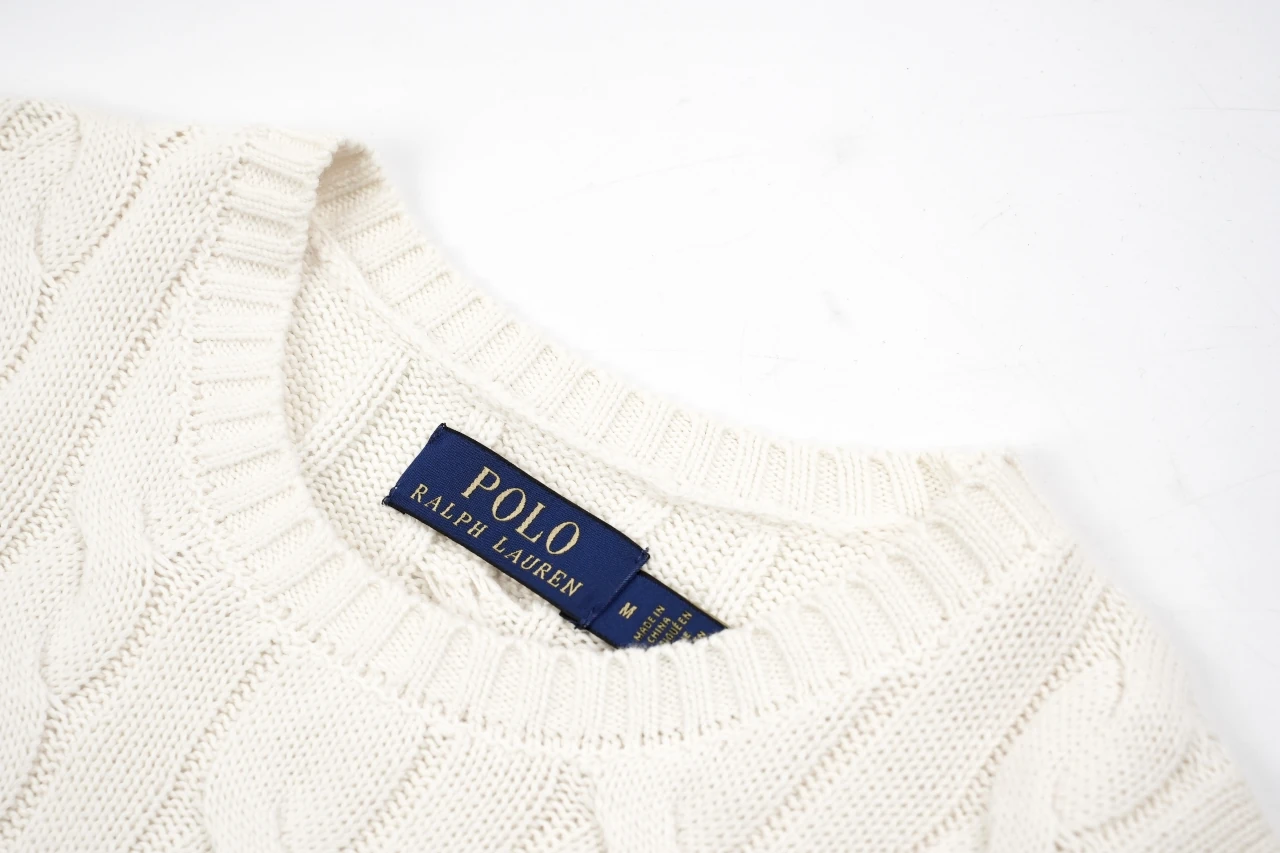 Ralph Lauren Off White Pony Embroidered Cable Knit Crewneck Sweater product photo from LabelPicks
