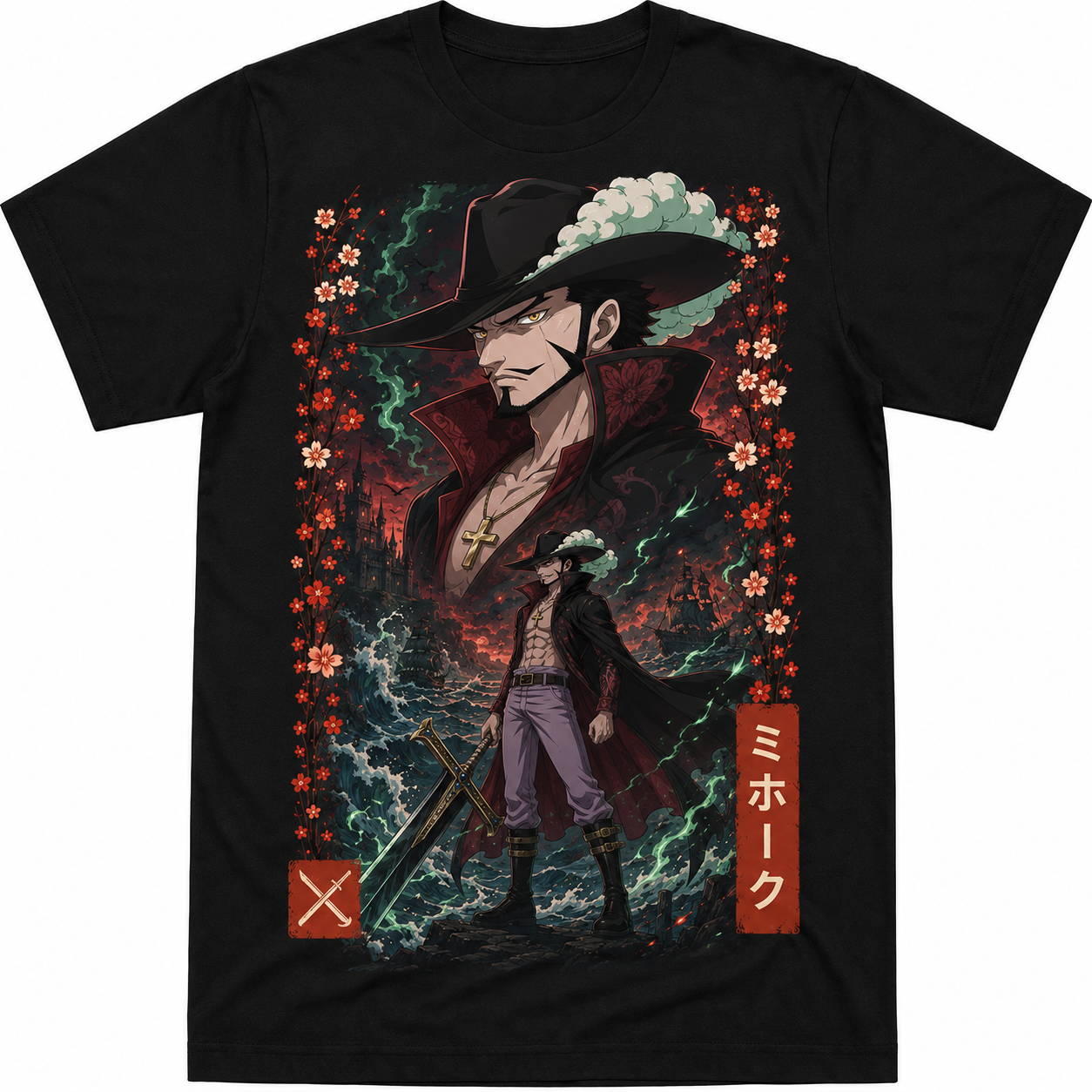 Remera Anime Dracule Mihawk One Piece Manga Corta