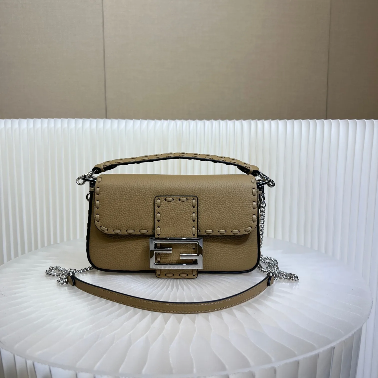 Fendi Beige Baguette Grained Leather Shoulder Bag product photo from LabelPicks