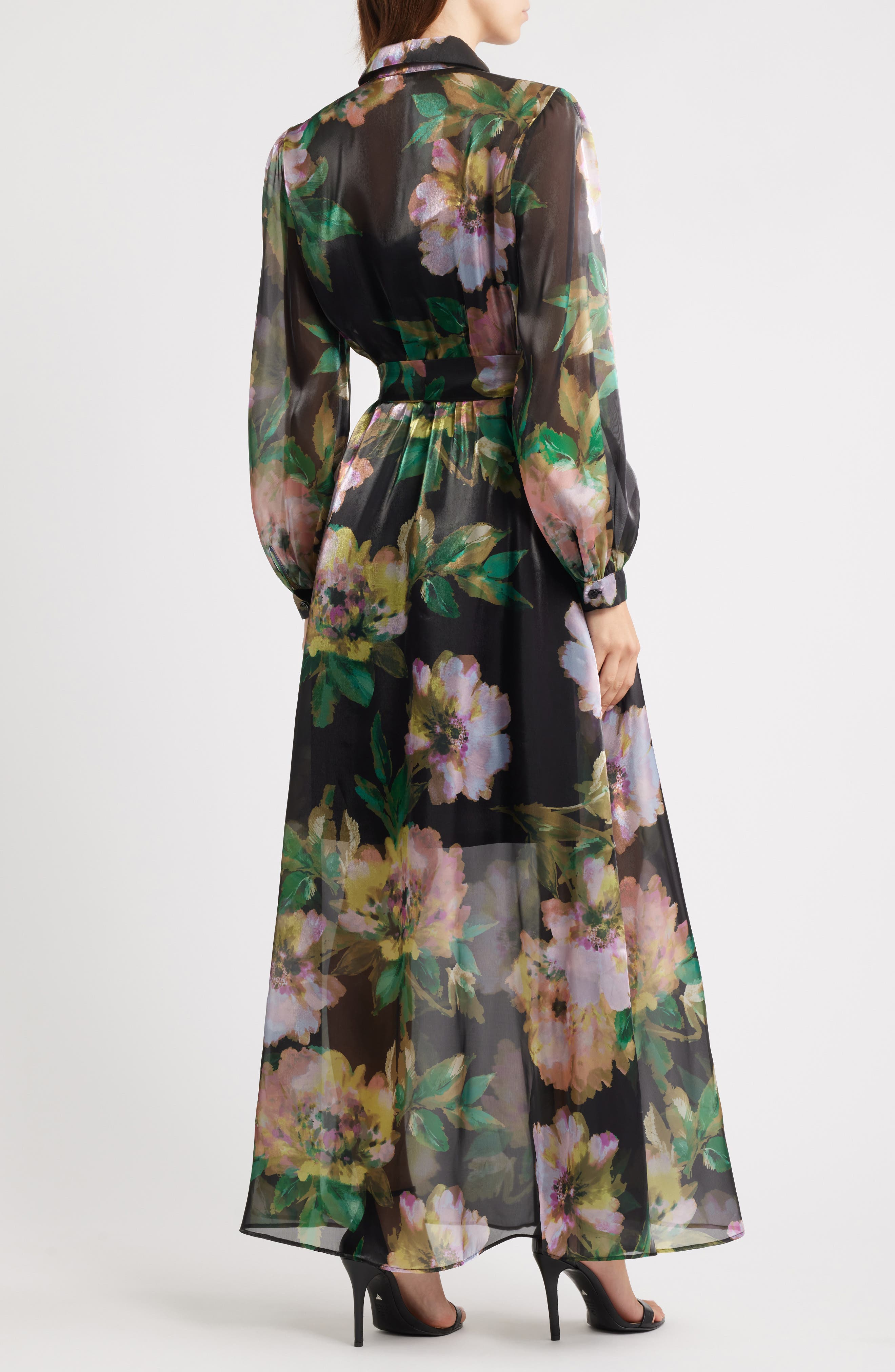 Julia Jordan Floral Long Sleeve Shirtdress Gown