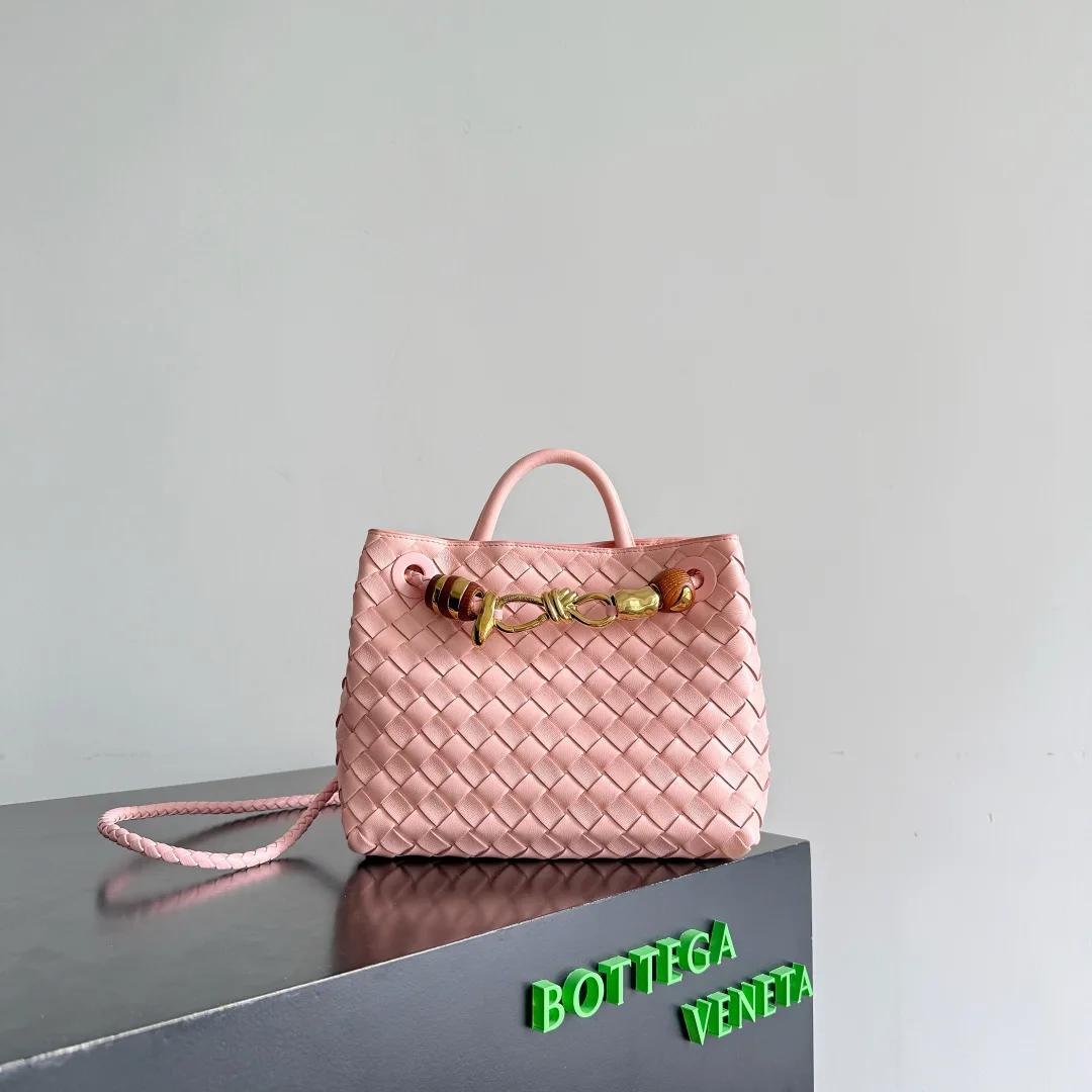Bottega Veneta Andiamo Pink Intrecciato Woven Leather Top Handle Bag product photo from LabelPicks