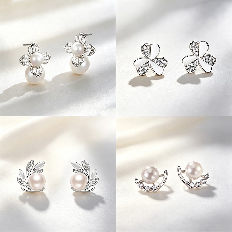 925 sterling silver earrings, featuring a forest-inspired, elegant, vintage, and gentle style, with a French and Hong Kong-inspired design, and delicate, high-quality micro-inlaid details