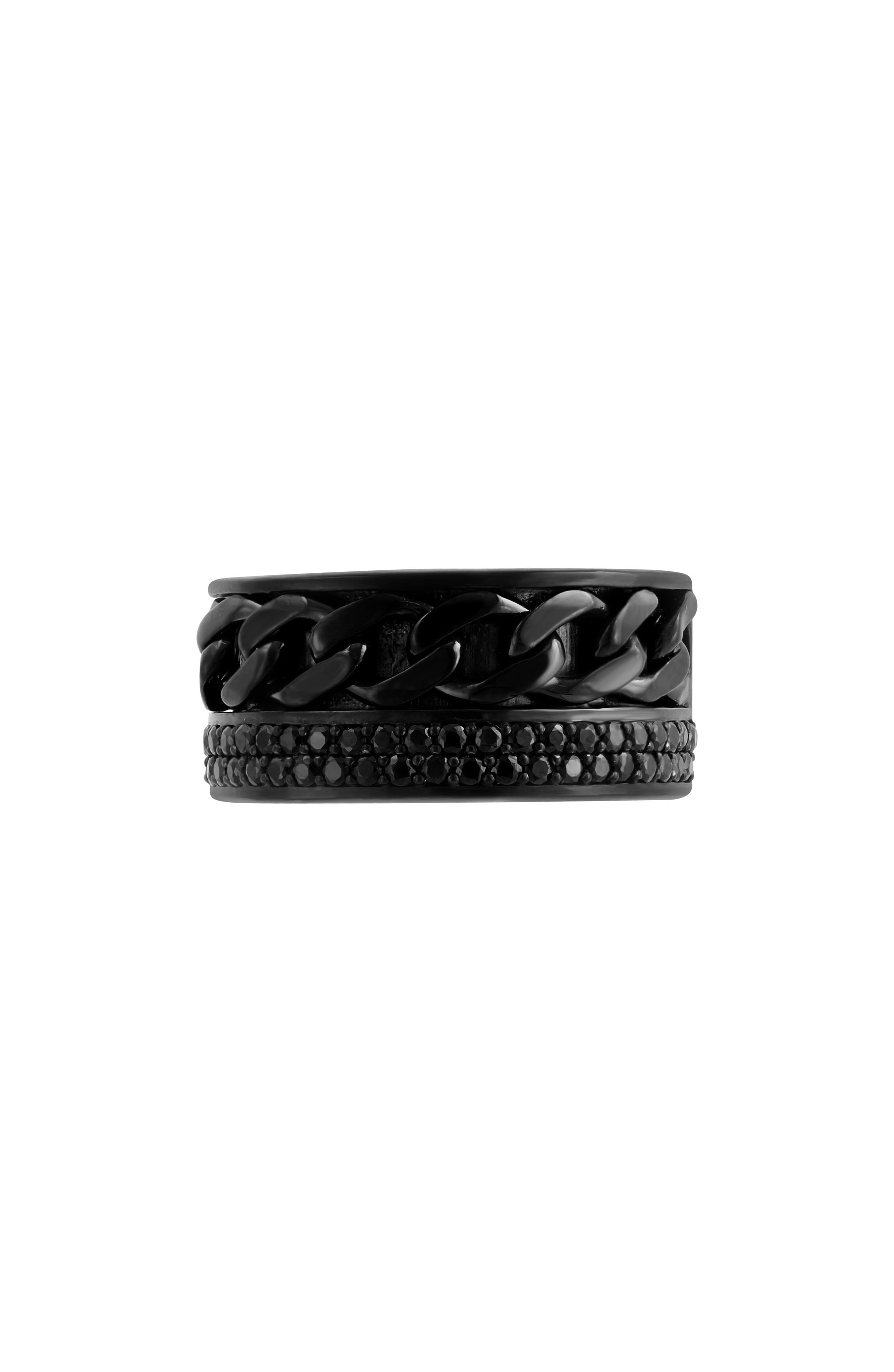 EFFY Men's Sterling Silver Pavé Black Spinel Band Ring