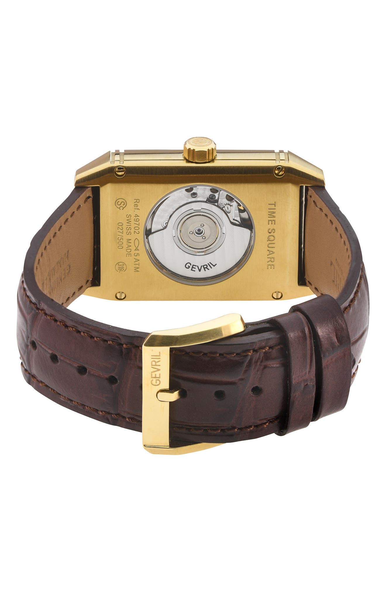 GEVRIL Time Square Swiss Automatic Leather Strap Watch, 31mm x 43mm