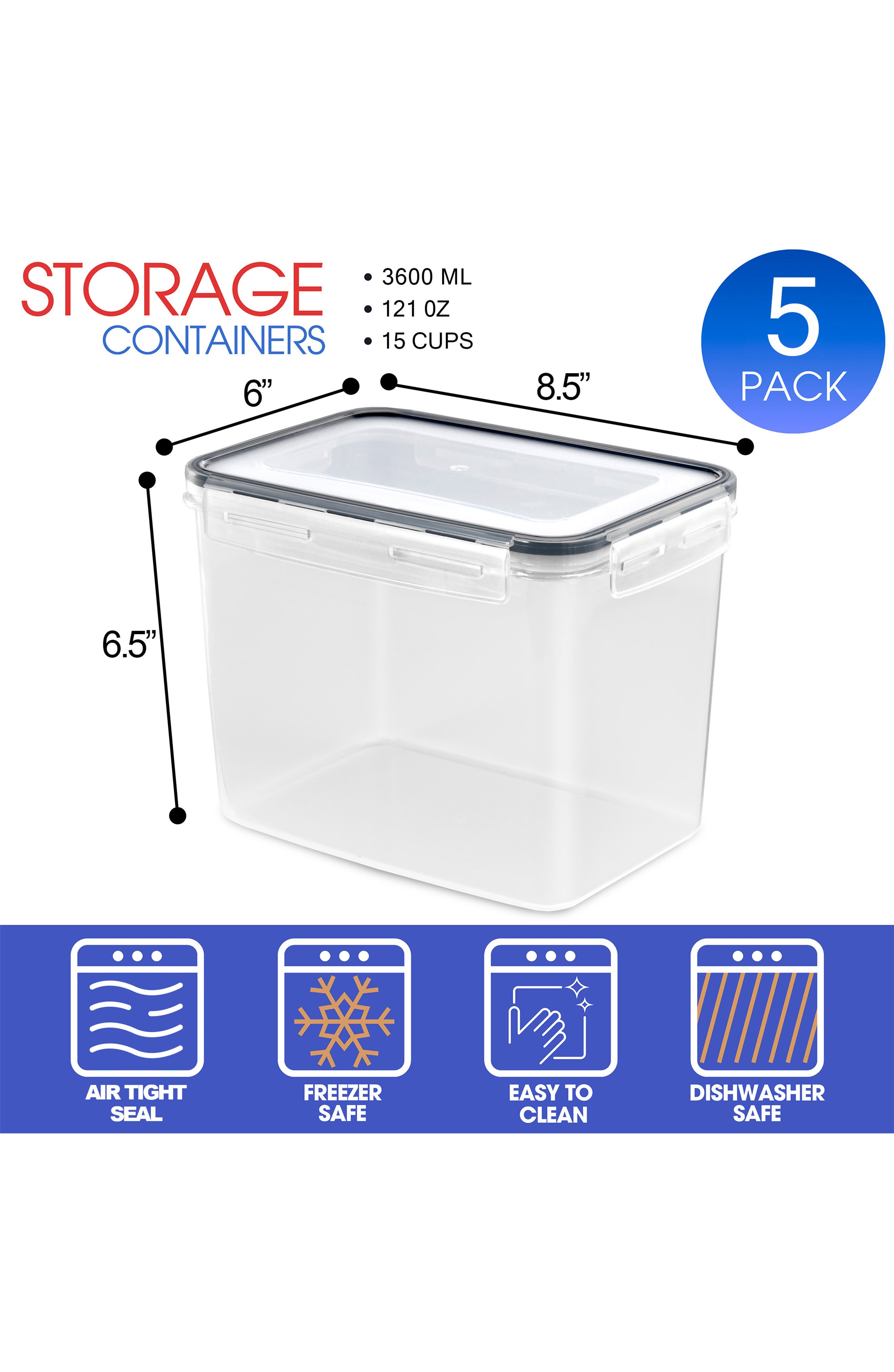 SORBUS 5-Pack Airtight Storage Containers