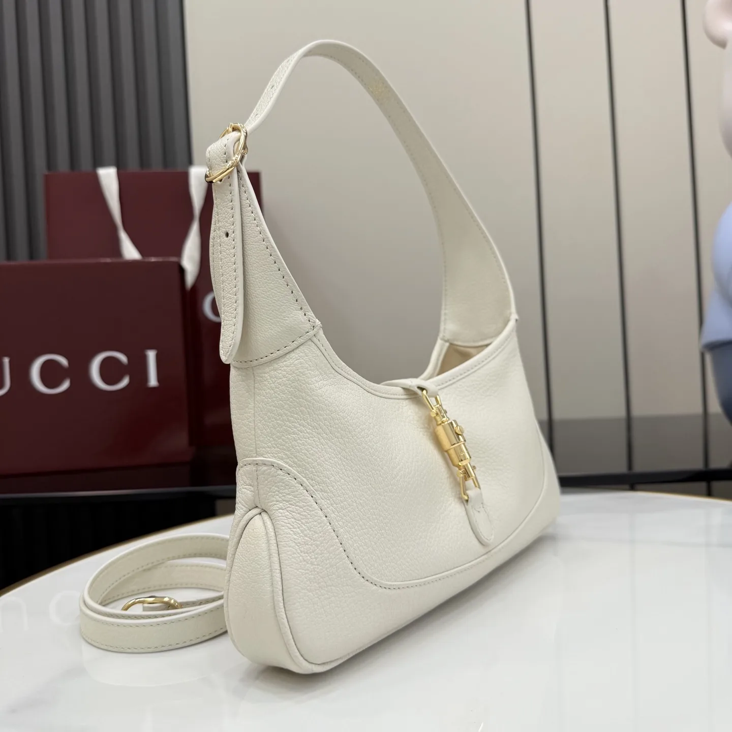 Gucci Jackie White Grained Leather Shoulder Bag product photo from LabelPicks