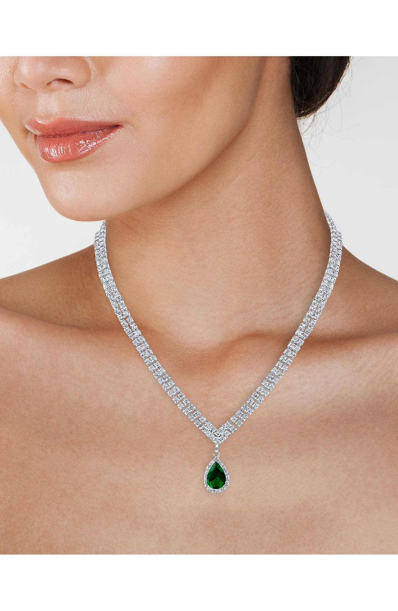 CZ by Kenneth Jay Lane Cubic Zirconia Teardrop Pendant Double Tennis Necklace