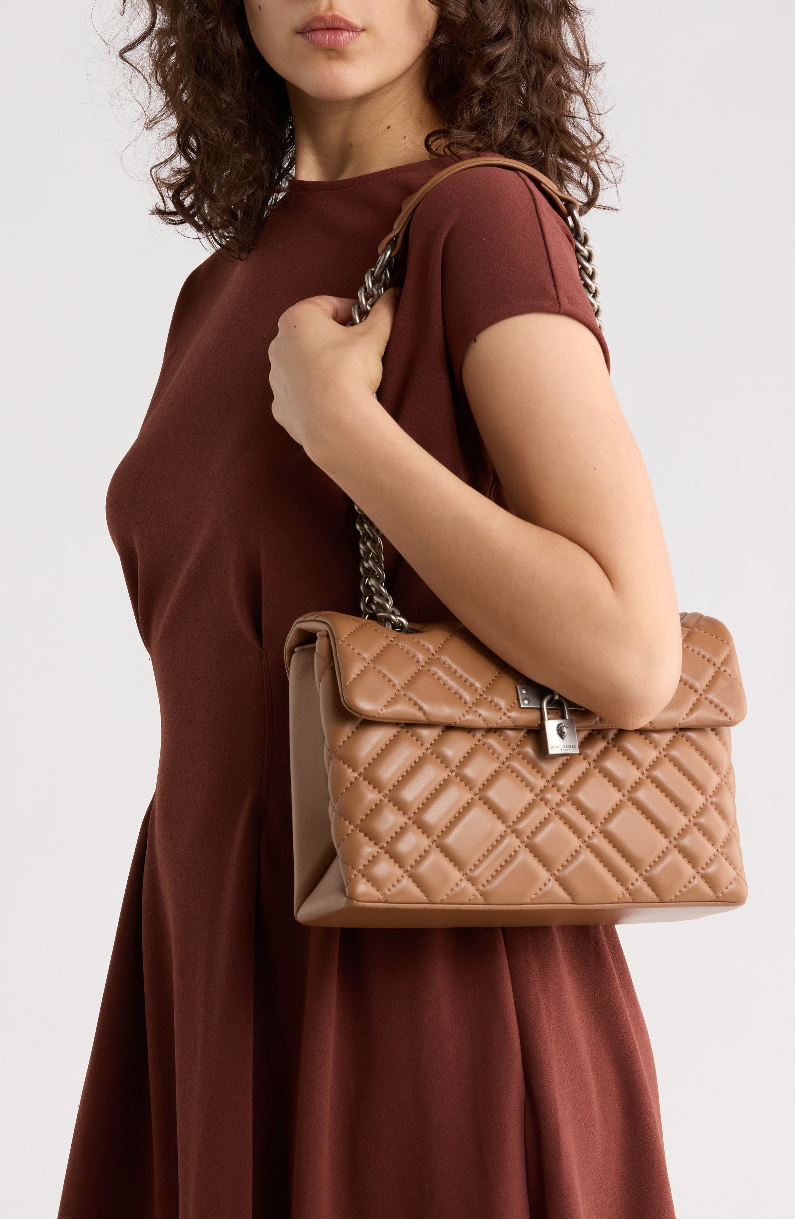 Kurt Geiger Brixton Diamond Quilted Leather Pad Lock Shoulder Bag