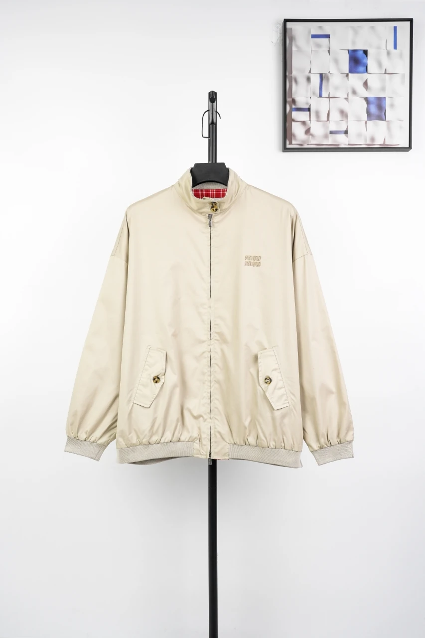 Miu Miu Beige Logo Red Check Lined Jacket product photo from LabelPicks