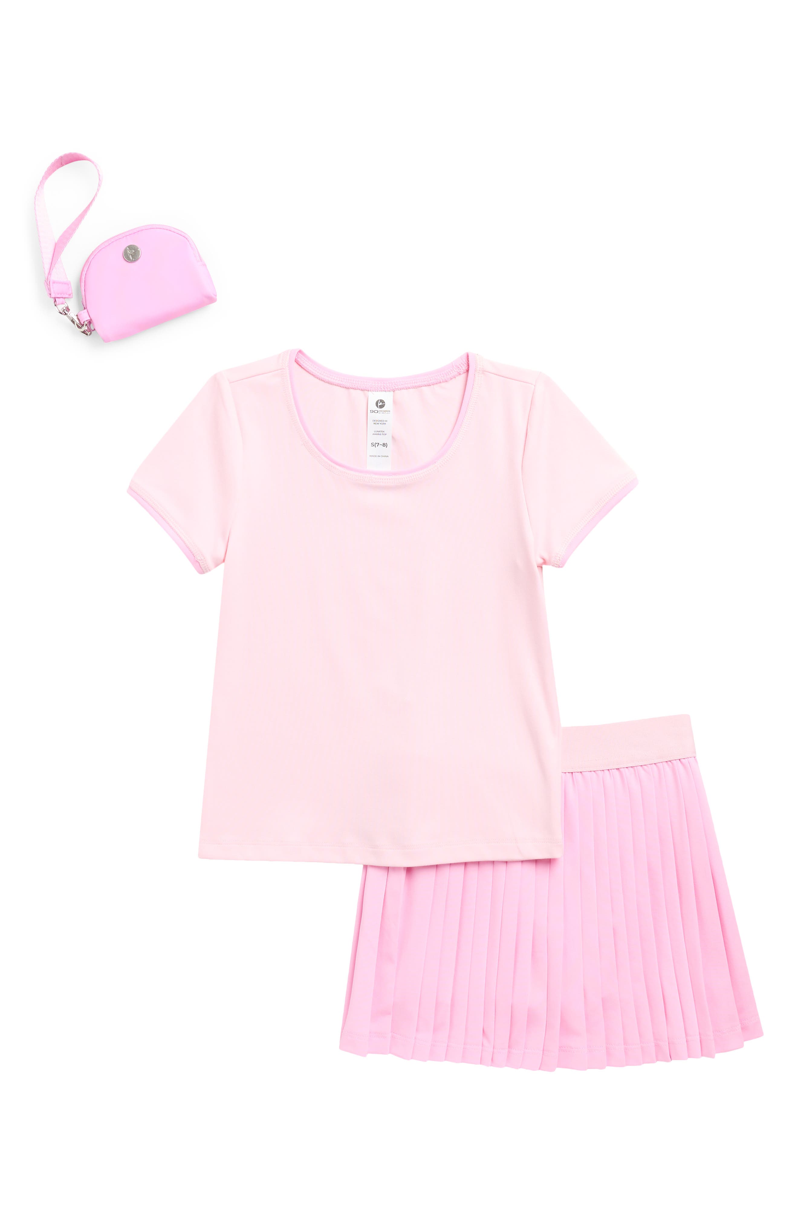 90 DEGREE BY REFLEX Kids' Lunatek Amaris Contrast Trim T-Shirt, Pleated Skirt & Pouch Set