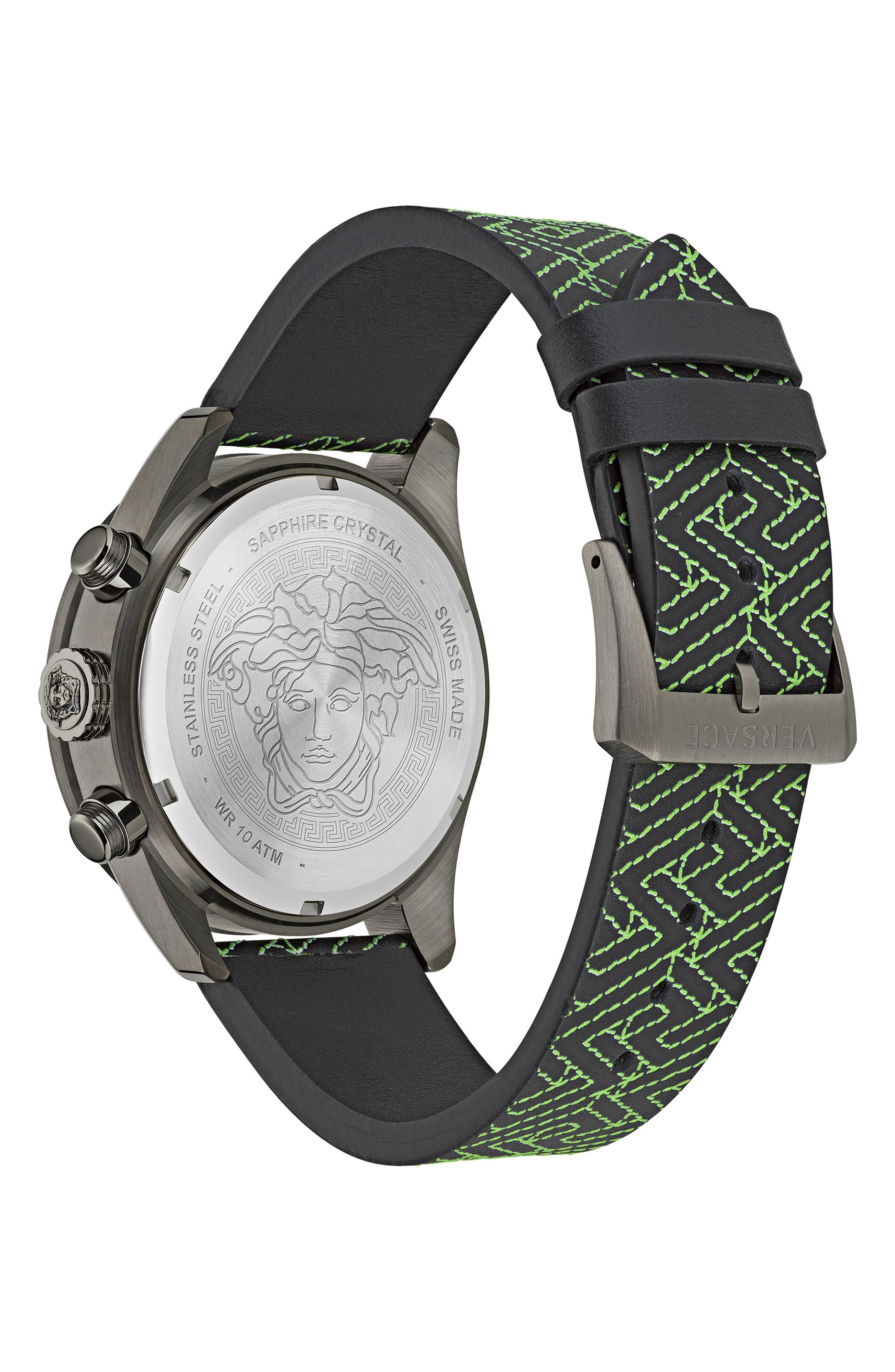 Versace Greca Dome Chronograph Leather Strap Watch, 43mm