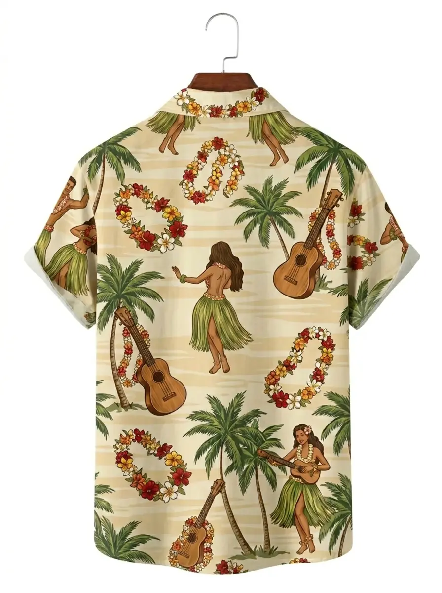 Men's printed shirts Hawaiian Hula Dancer Ukulele Shirt