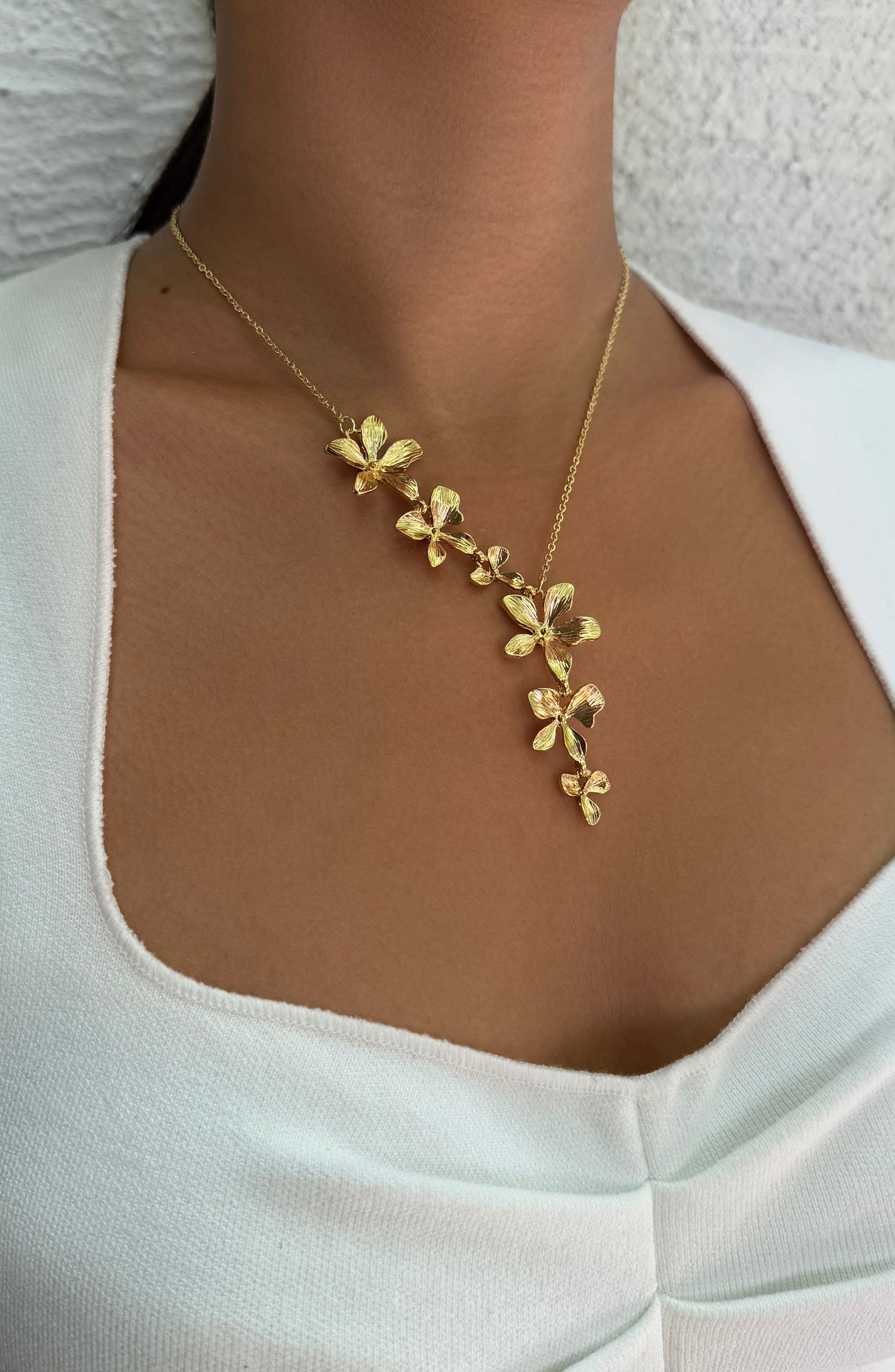Adornia Textured Petals Y-Necklace