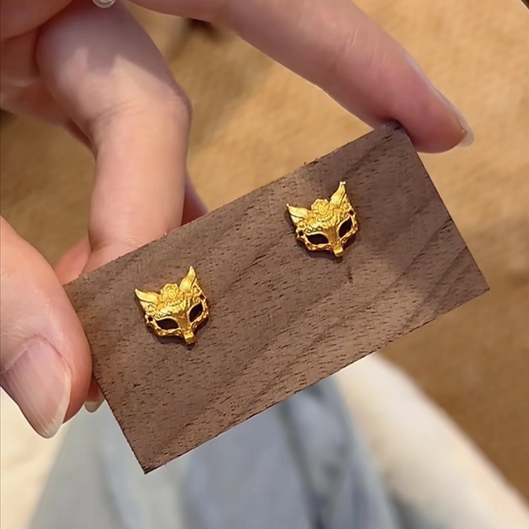 999 Sterling Silver Fox Mask Stud Earrings| Chinese Inspired Jewelry