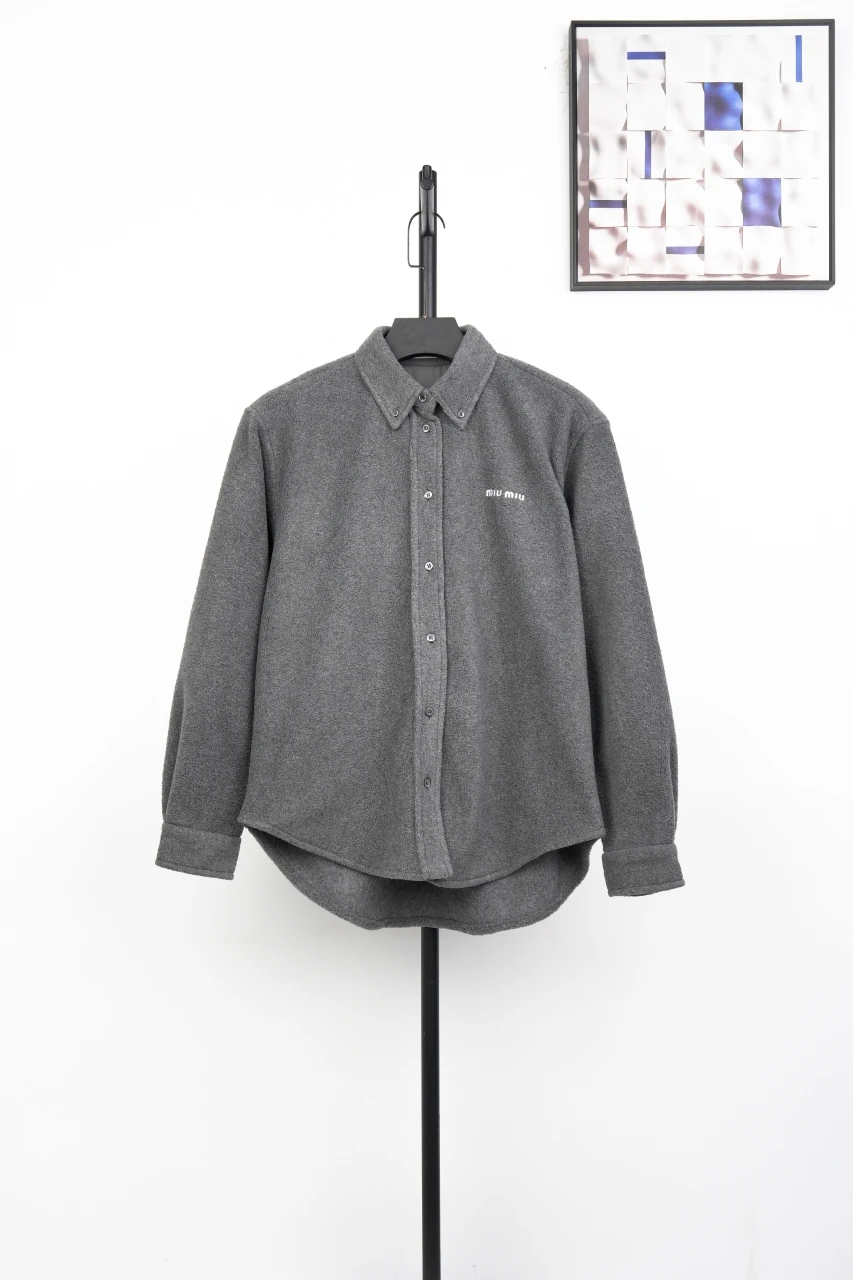 Miu Miu Grey Suede Feel Long Sleeve Shirt Jacket product photo from LabelPicks