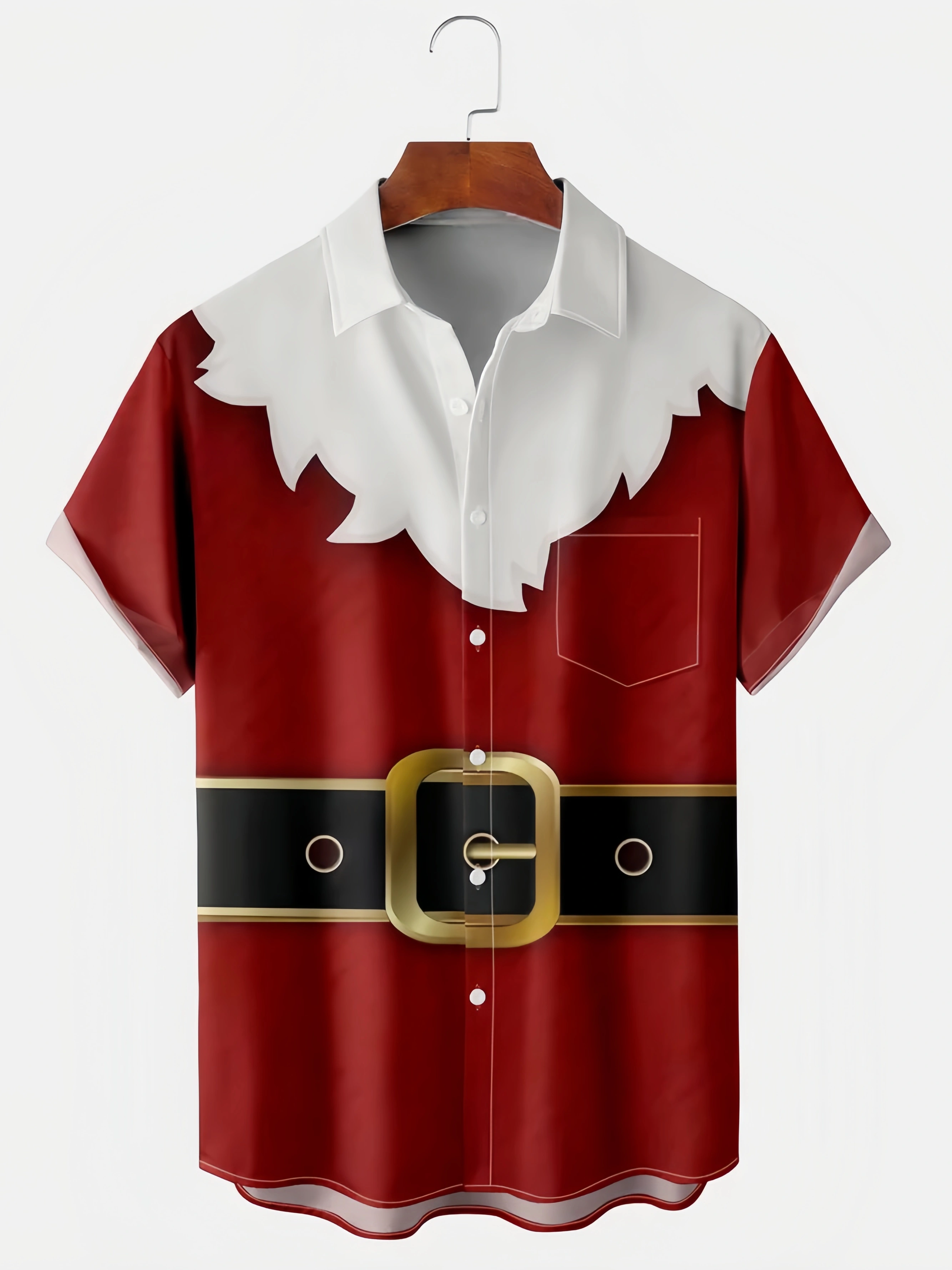 Men's Christmas Print Fashion Lapel Pocket Short Sleeve Hawaiian Shirt