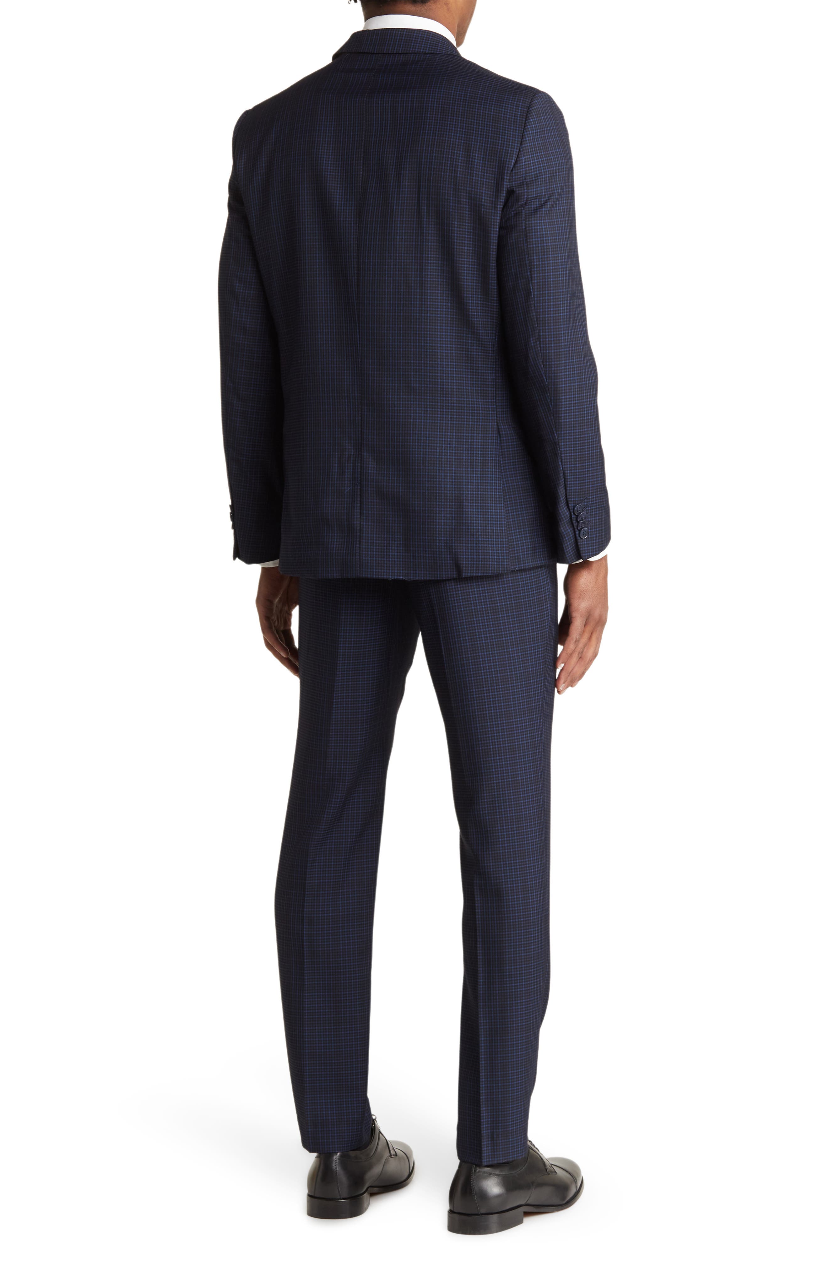 SAVILE ROW CO Hoxton Navy Grid Check Two-Button Notch Lapel Suit