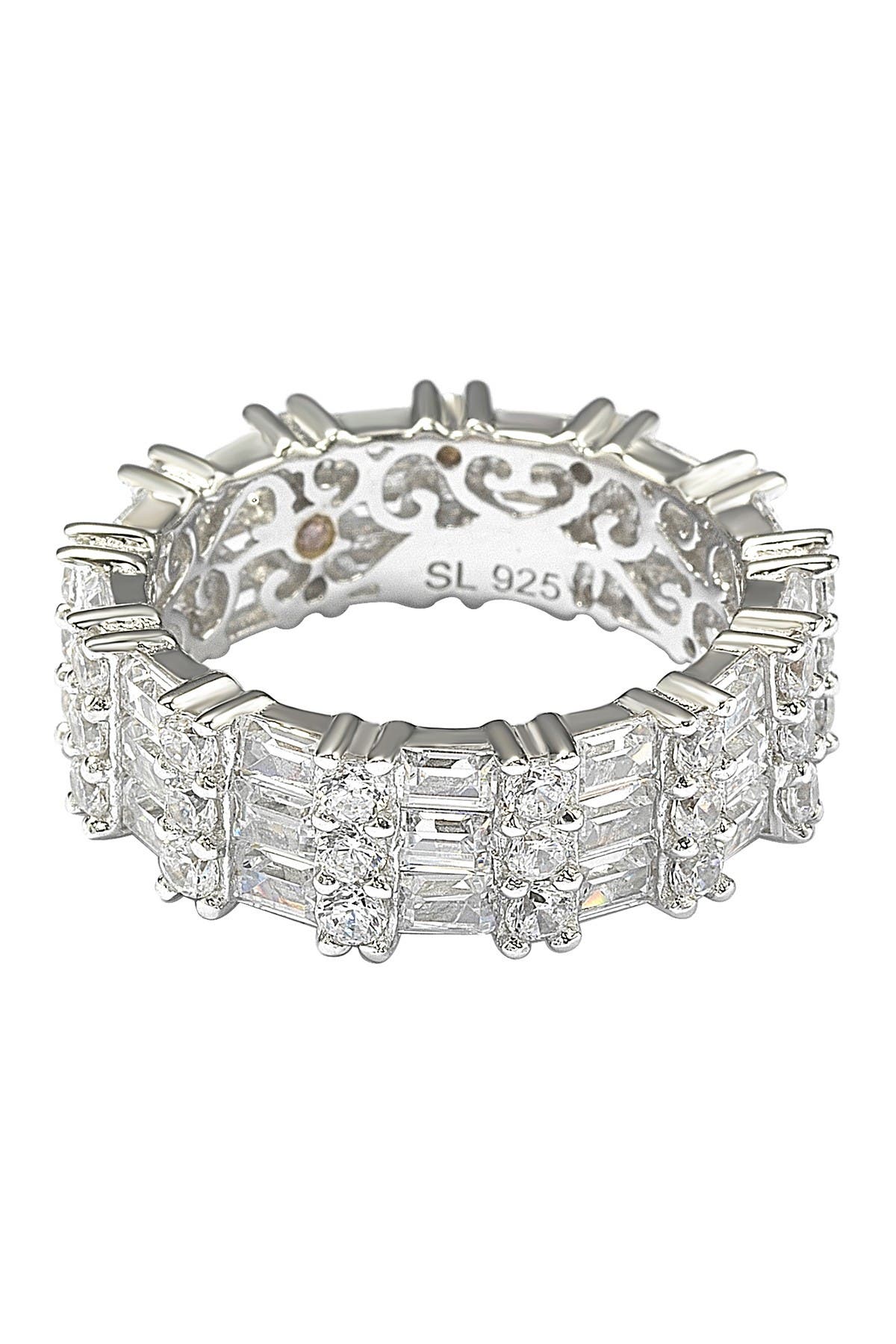 SUZY LEVIAN Sterling Silver Modern Tri-Row White Bagguette CZ Eternity Band