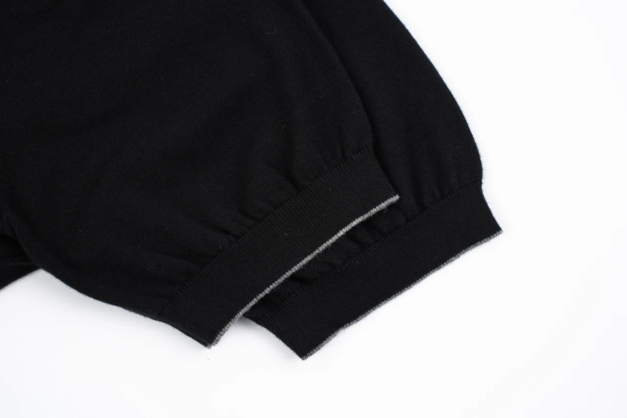 Brunello Cucinelli Black Sea-Gull Collar Cotton Knit Polo Shirt product photo from LabelPicks