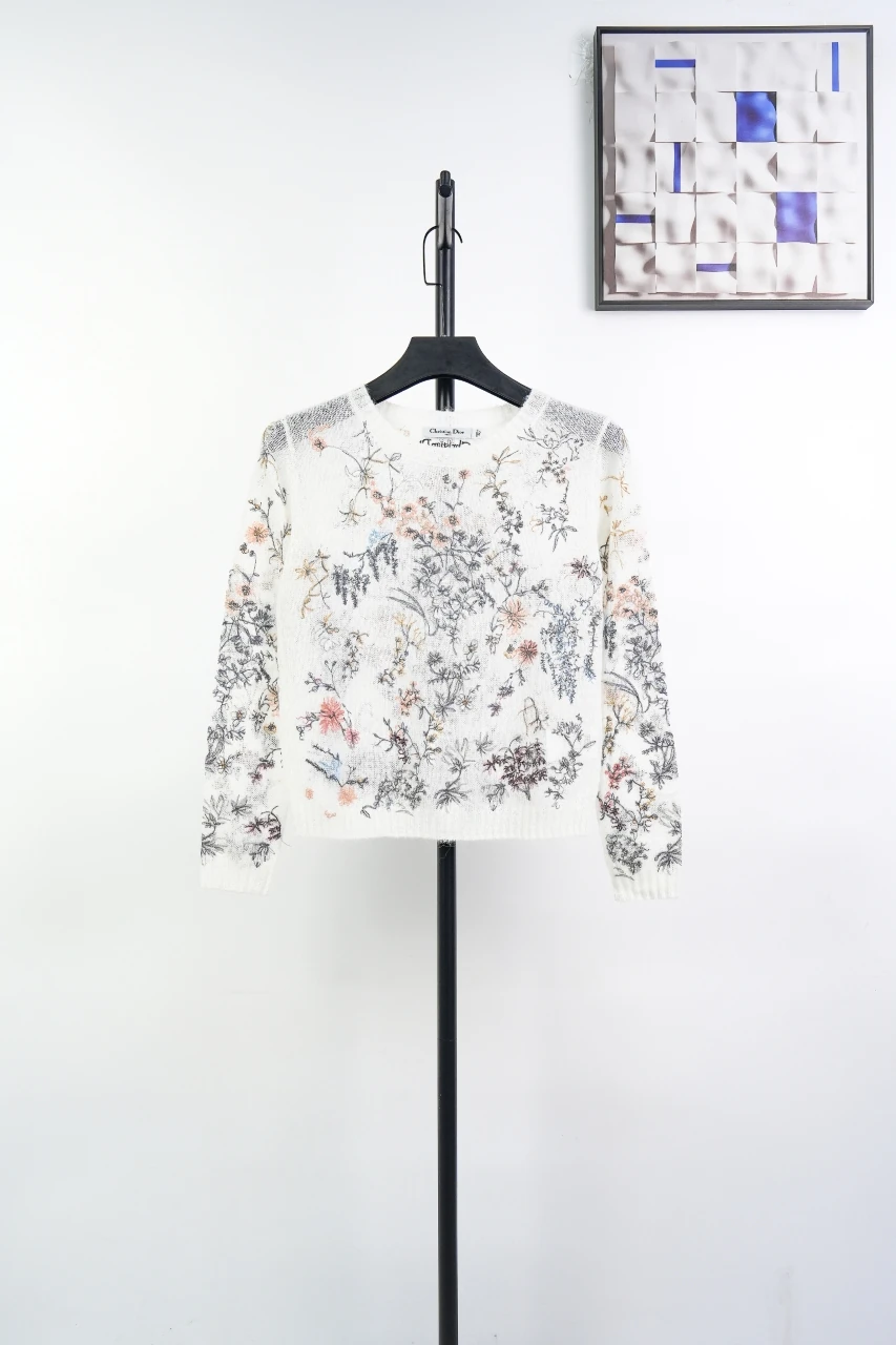 Dior White Ink Floral Embroidered Cashmere Sweater product photo from LabelPicks