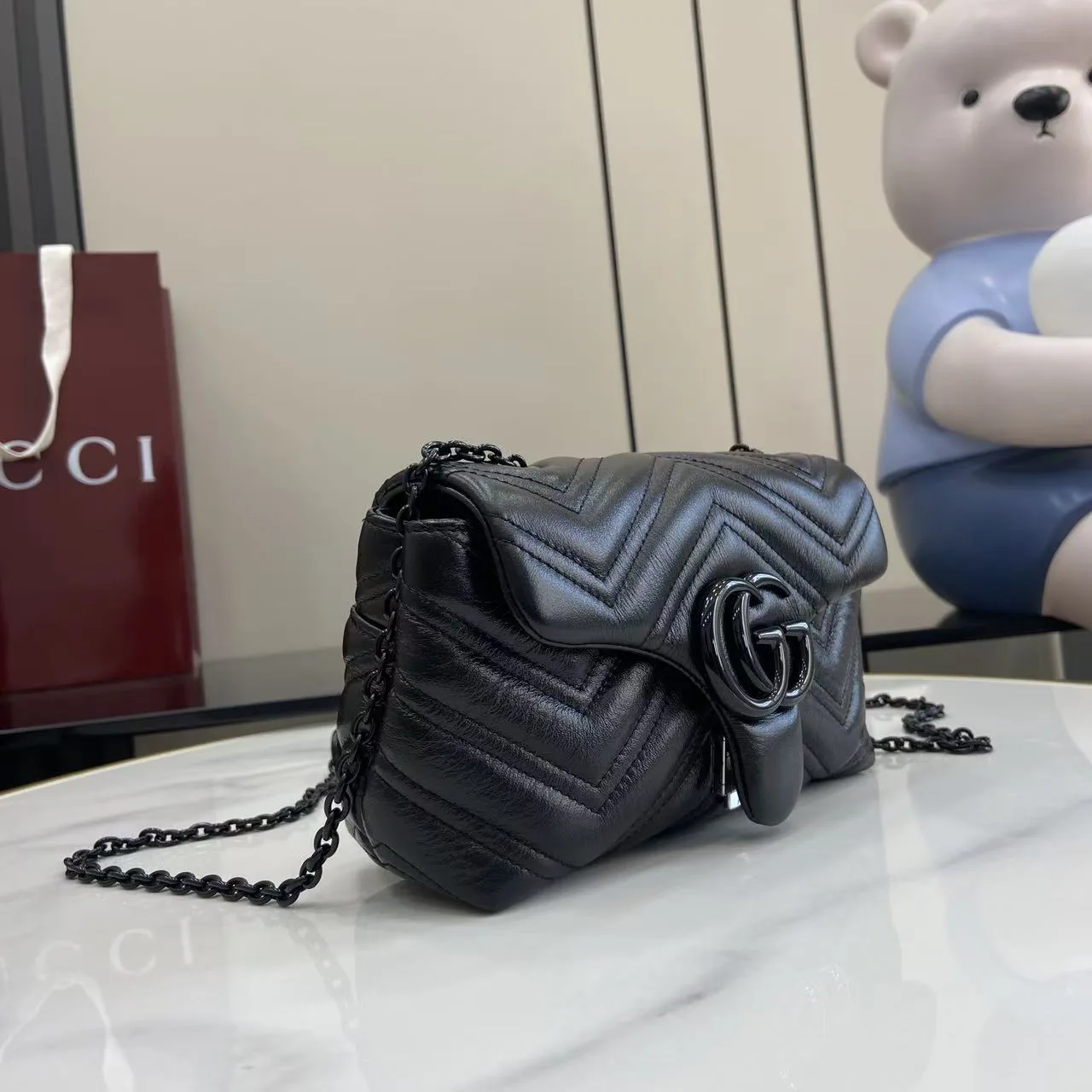 Gucci Black Marmont GG Supreme Canvas Crossbody Bag product photo from LabelPicks