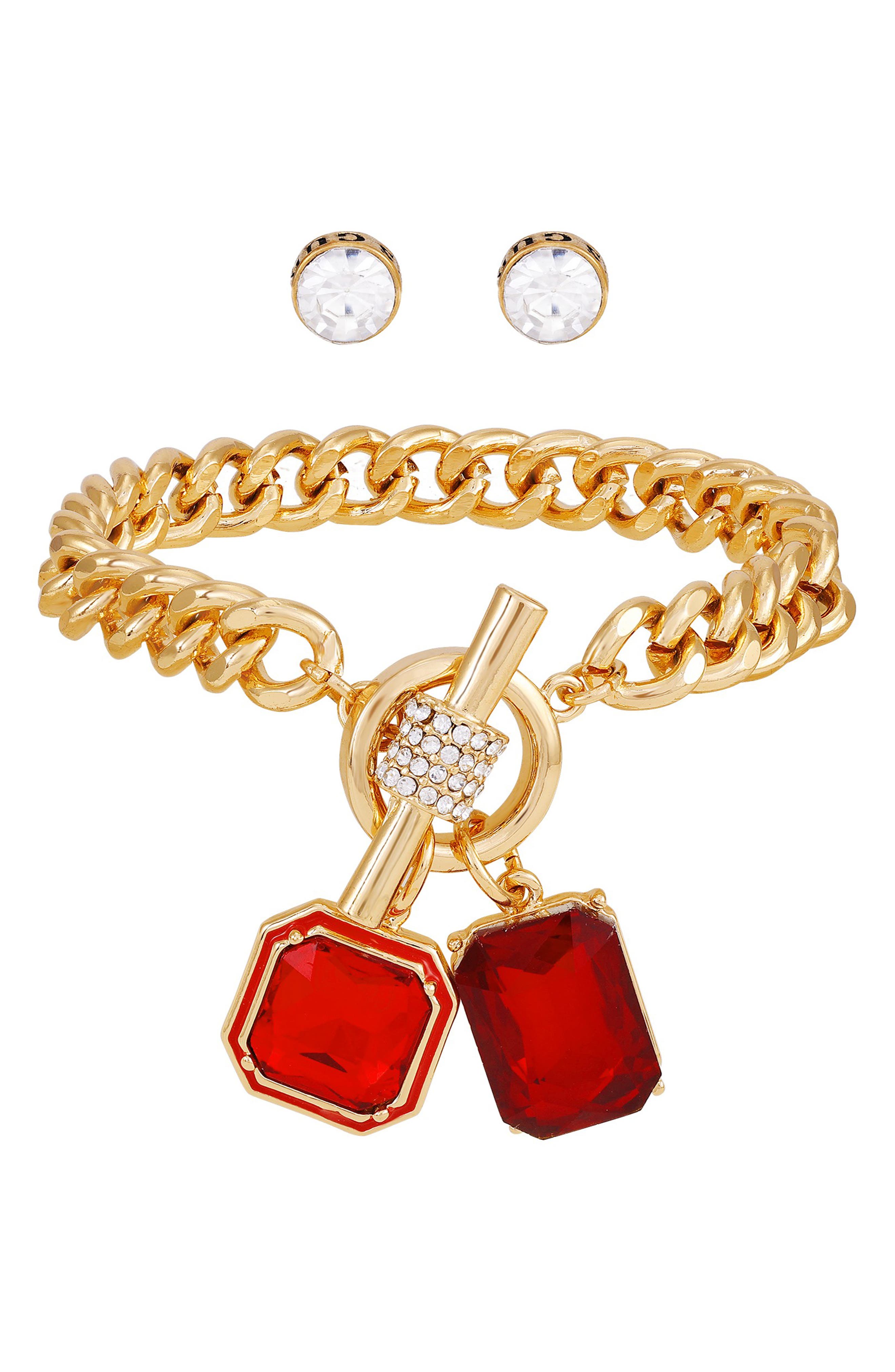 GUESS Toggle Bracelet & Stud Earrings Set