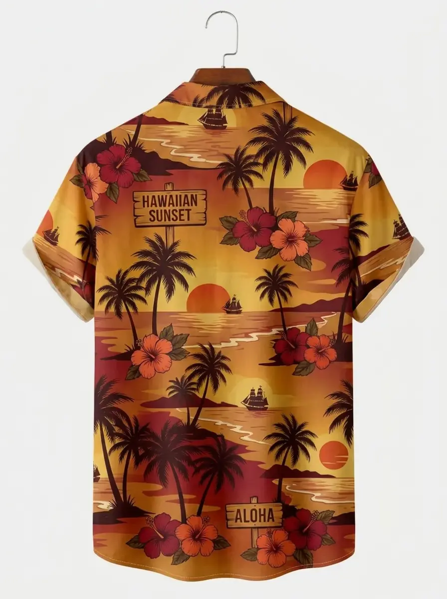 Men's printed shirts Hawaiian Sunset Hibiscus Aloha Shirt