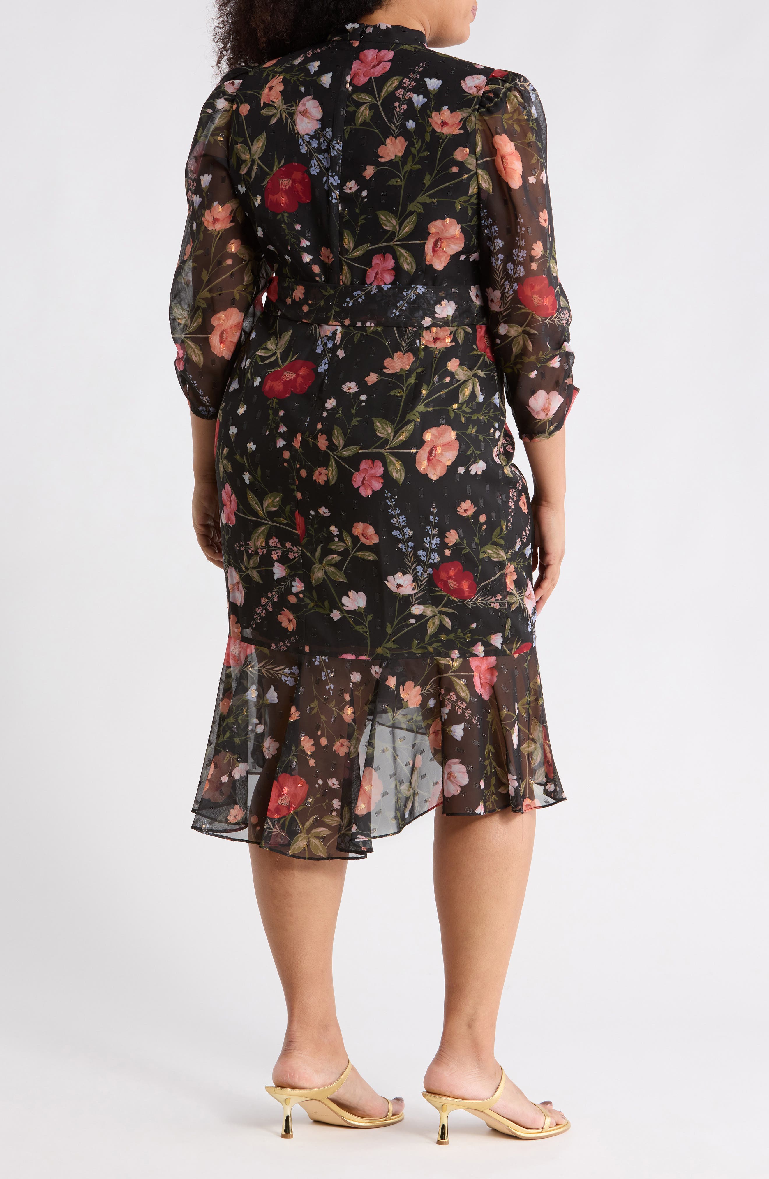 Eliza J Floral Ruched Sleeve Dress