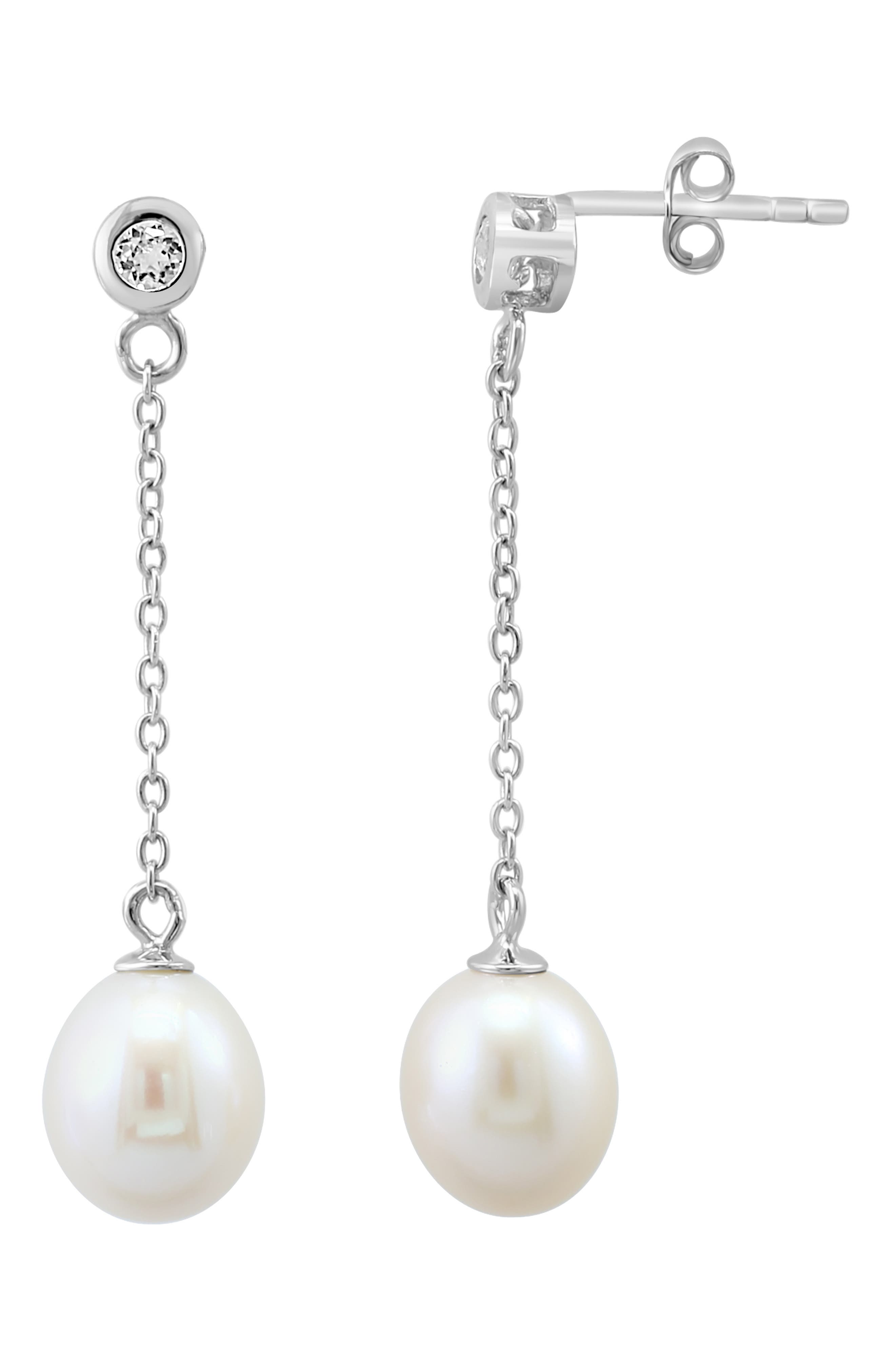 EFFY White Topaz & Freshwater Pearl Drop Earrings