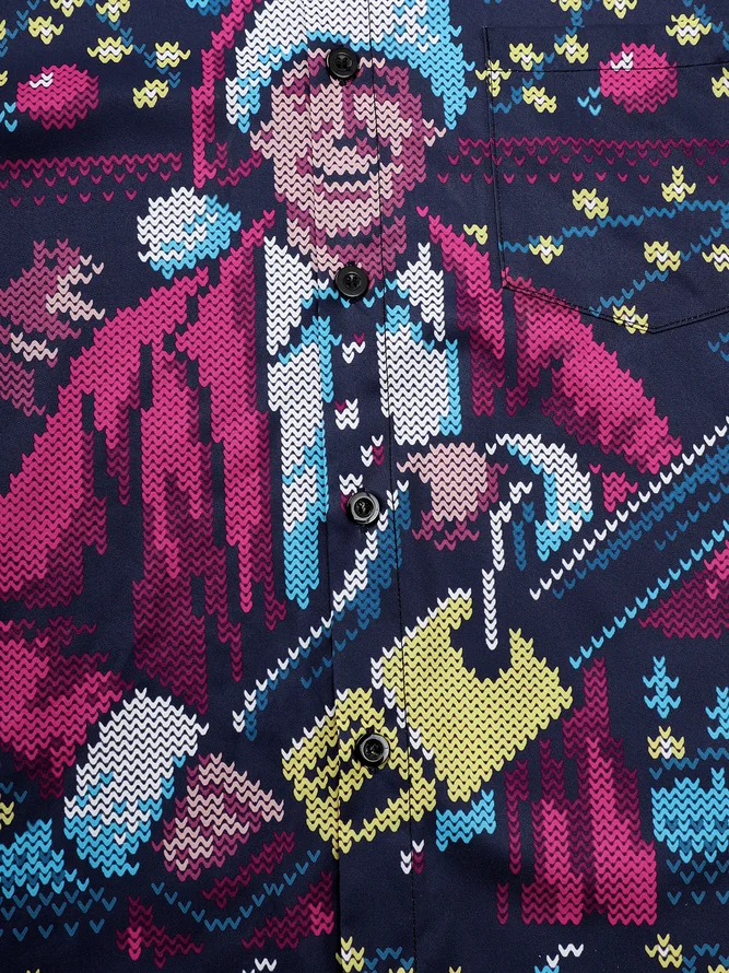 Christmas Chest Pocket Short Sleeve Casual Shirt