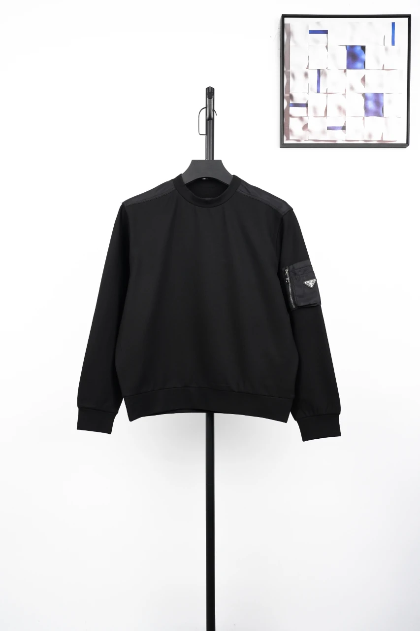 Prada Black Crewneck Sweatshirt with Utility Sleeve Pocket product photo from LabelPicks