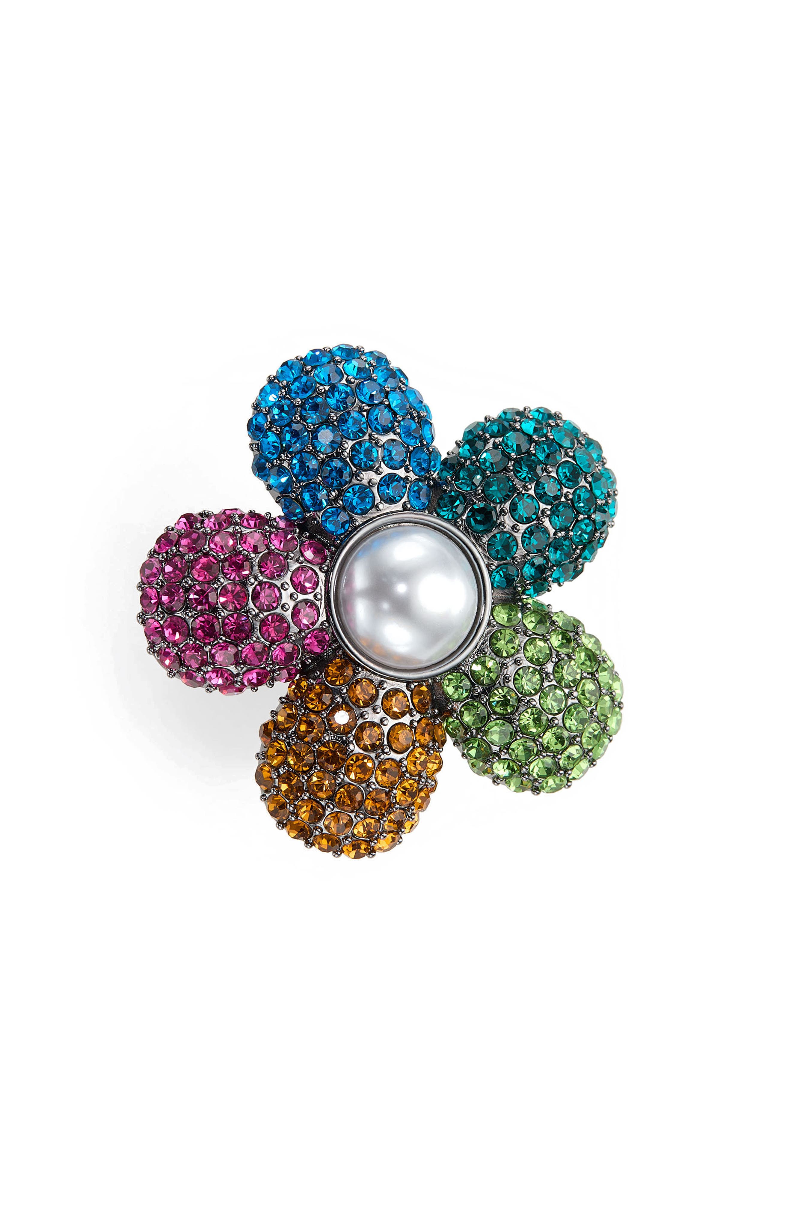 Kurt Geiger London Pavé Crystal & Faux Pearl Flower Cocktail Ring