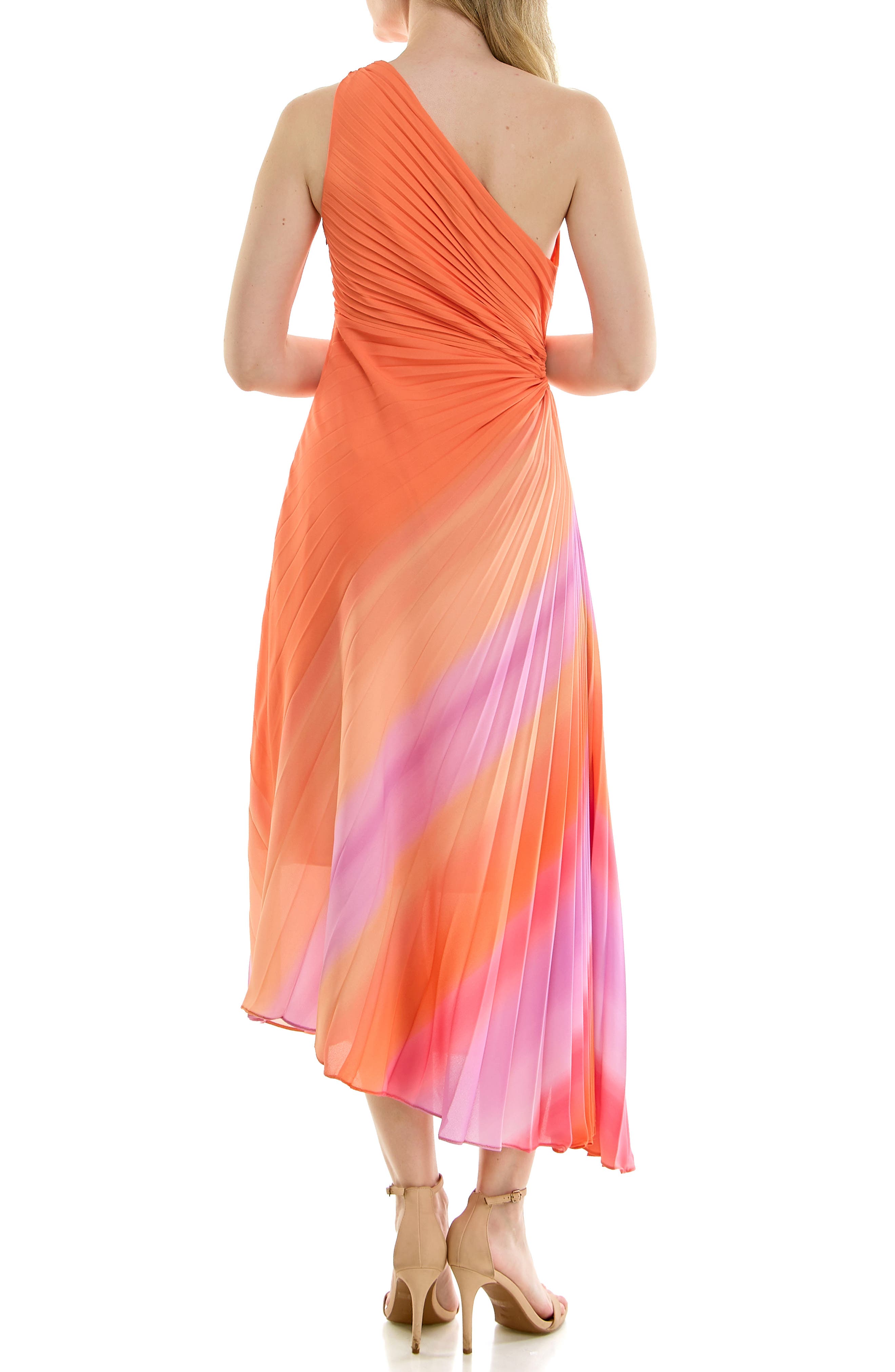Nicole Miller One-Shoulder Pleat Midi Dress